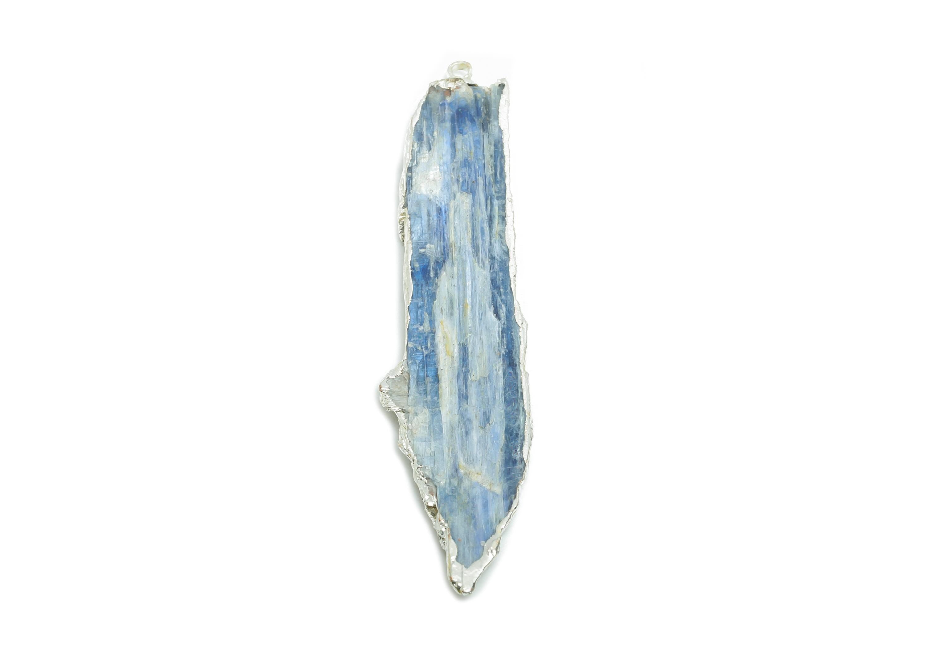 Brass Kyanite Stick Pendant - Irregular Kyanite Bar Natural Stone Pendant - Handmade Jewelry Making - Silver Tone Plated - 55x10x3mm -NS2877 - DOMEDBAZAAR