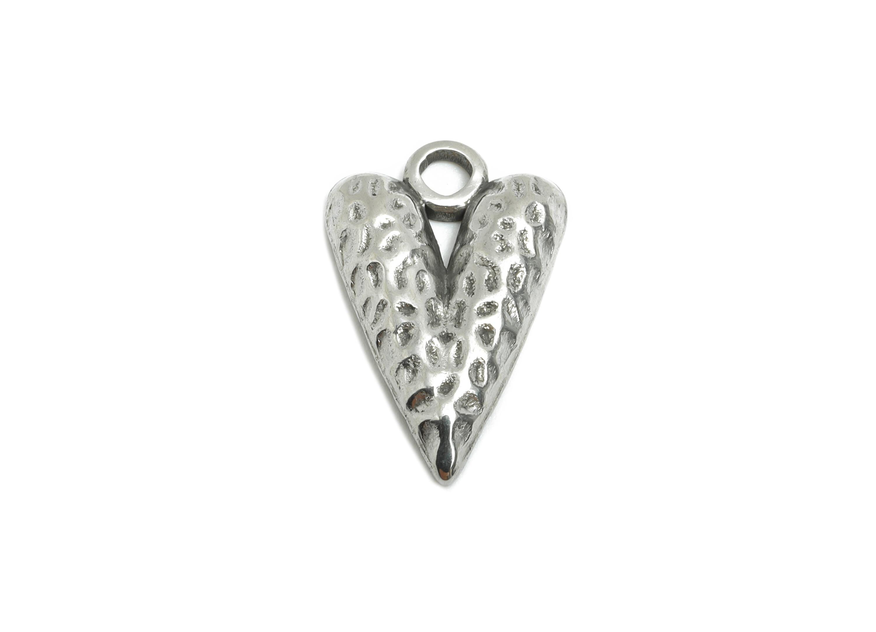Steel Textured Heart Charms - Vintage Boho Heart Pendant - Romantic Steel Heart Symbol Design - Steel Jewelry - 17.72x11x2.54mm - SS1852 - DOMEDBAZAAR