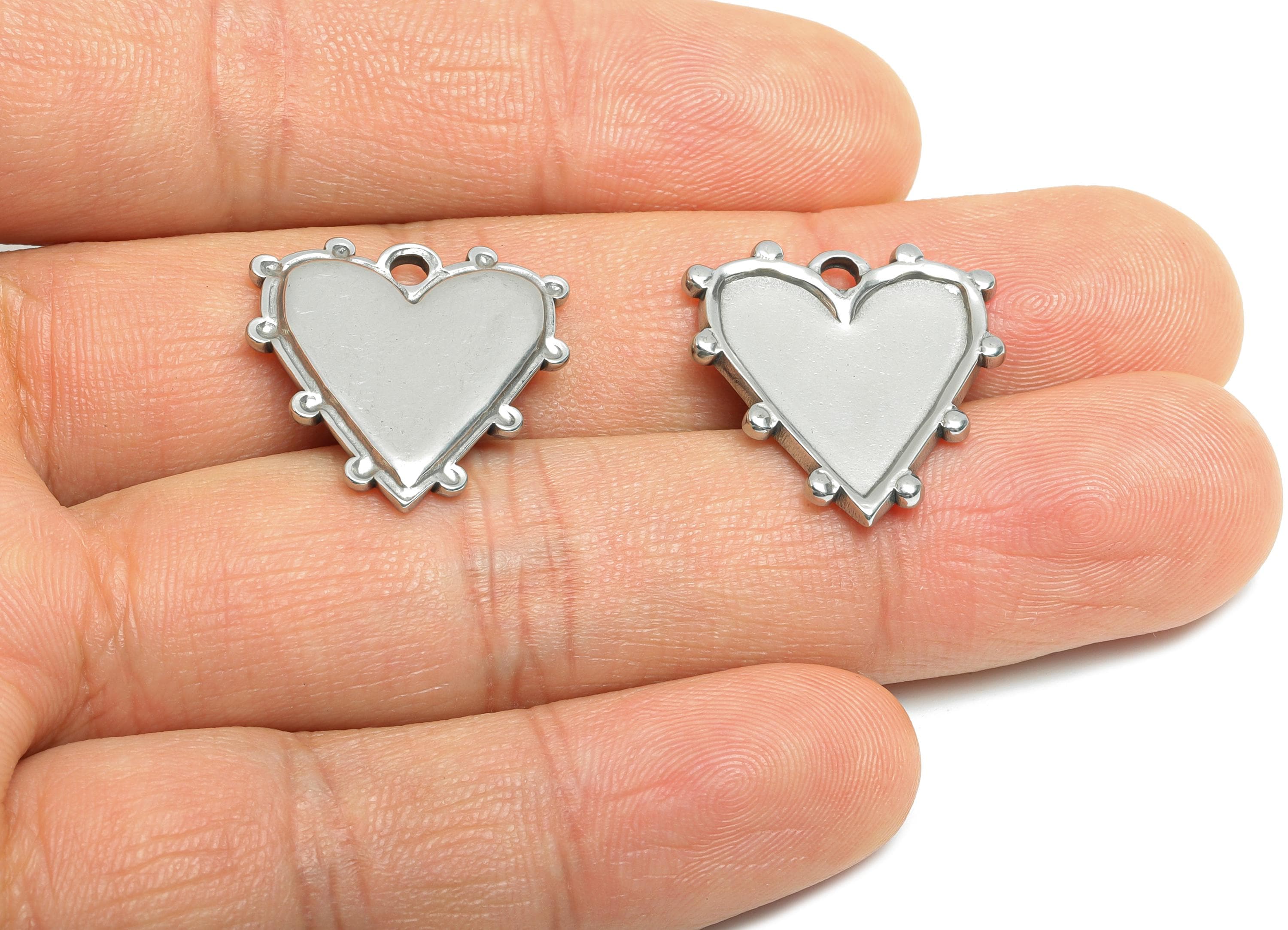 Stainless Steel Heart Charms - Vintage Boho Heart Pendant For Gem - Romantic Steel Heart Charm - Steel Jewelry - 21x20x2mm - SS1862 - DOMEDBAZAAR