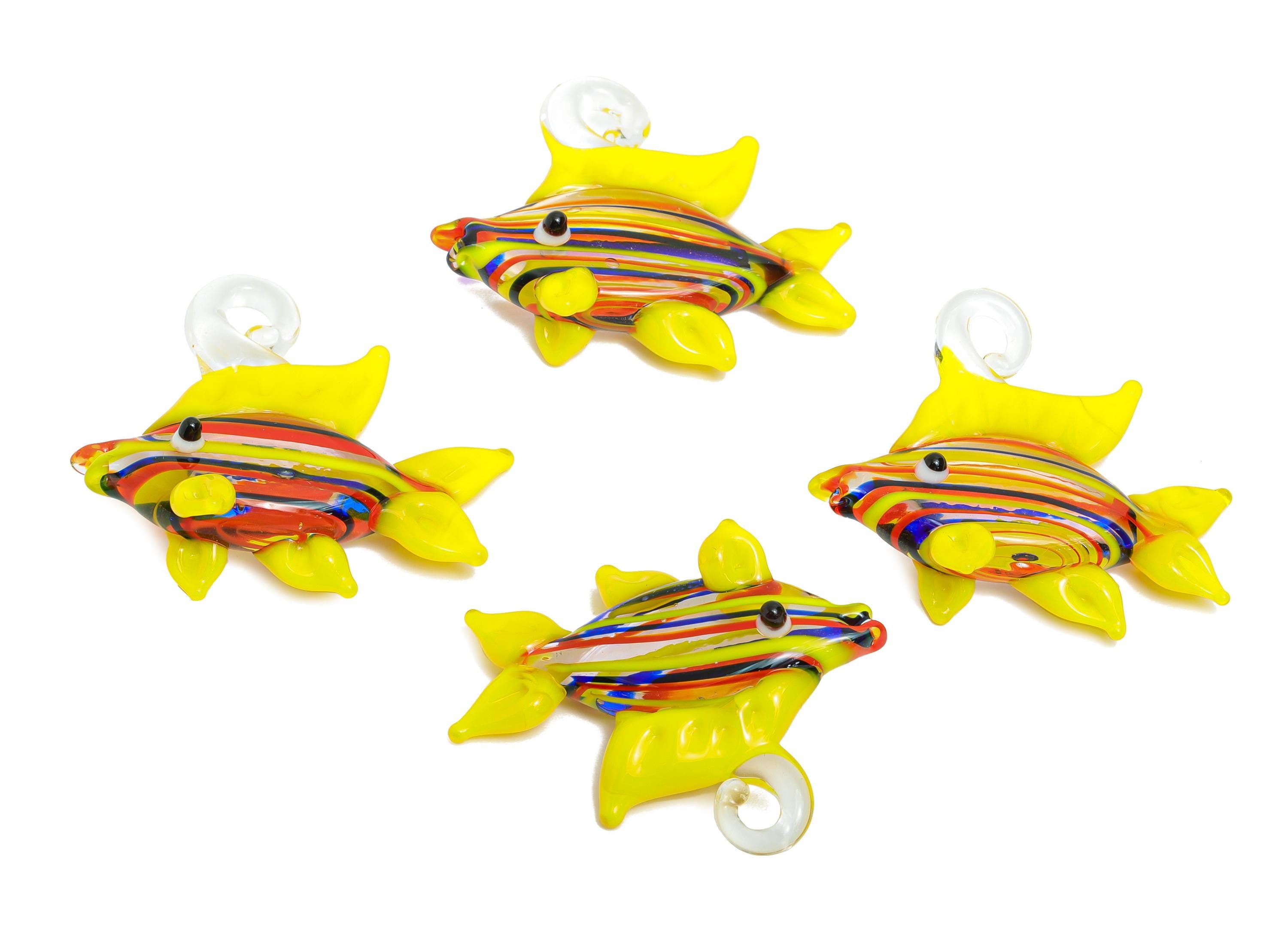 Handmade Glass Fish Pendant - Enamel Colorful Glass Marine Pendant - Striped Glass Fish Necklace Pendant - Jewelry DIY - 32x29.5x9mm -GS1324 - DOMEDBAZAAR