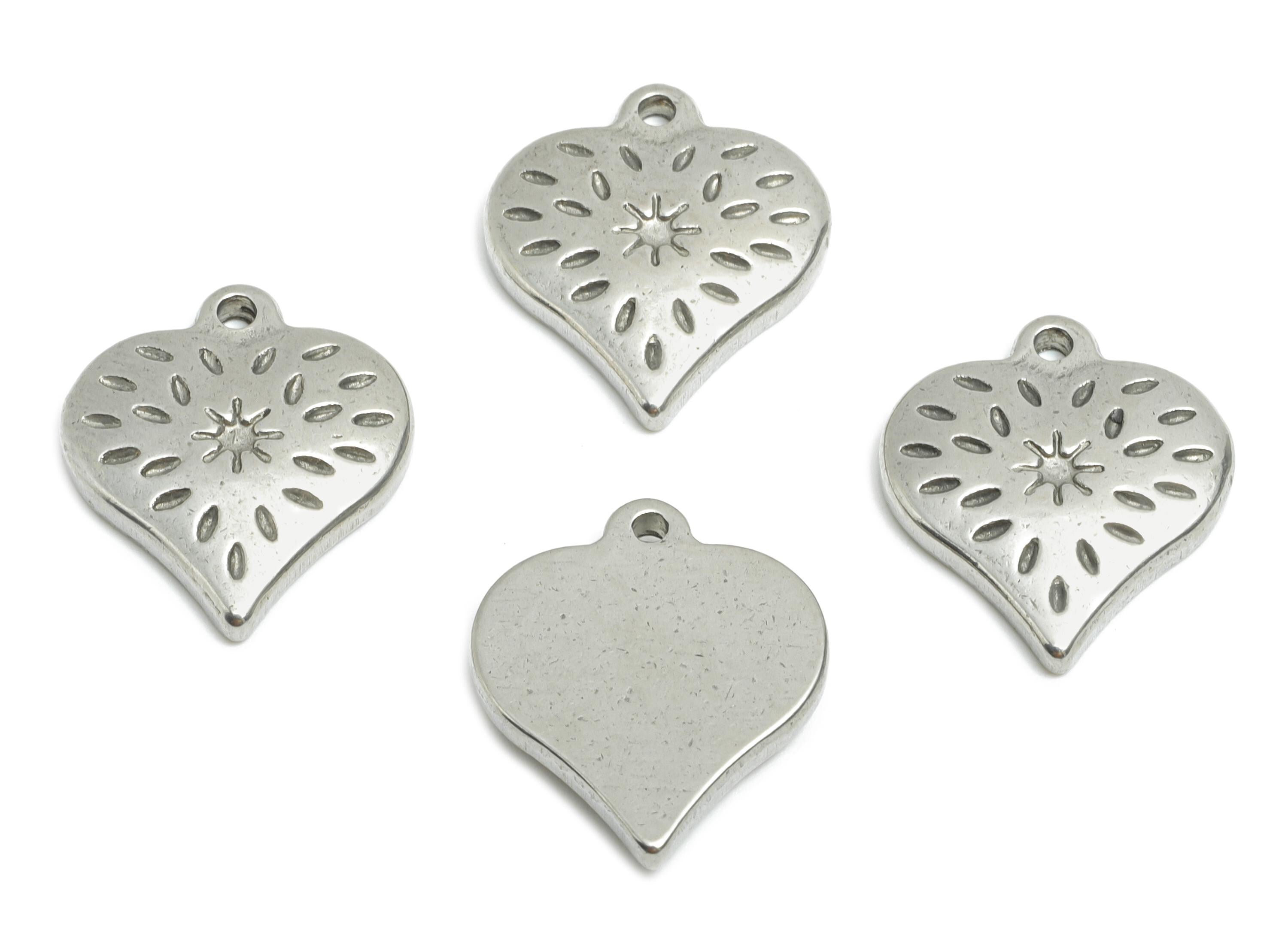 Stainless Steel Heart Charm - Heart Pendant with Starburst - Jewelry Making Heart Star Charm - Steel Heart Charm - 17x15x2.83mm - SS1851 - DOMEDBAZAAR