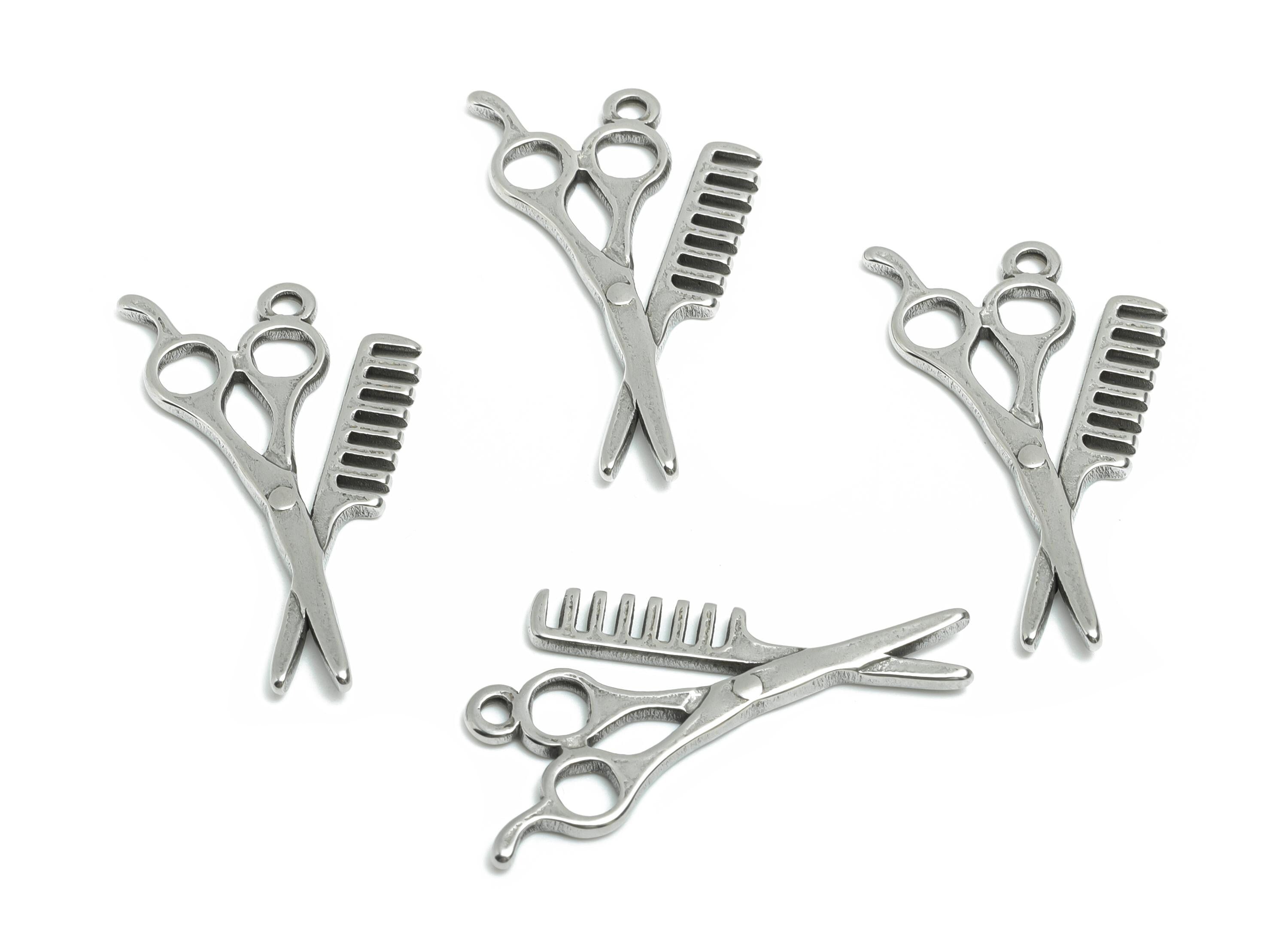 Steel Scissors and Comb Charms - Unique Silver Tool Pendant - Hair Styling Tools Design - Gift for Hair Stylist - 33.7x20.6x1.76mm - SS1957 - DOMEDBAZAAR