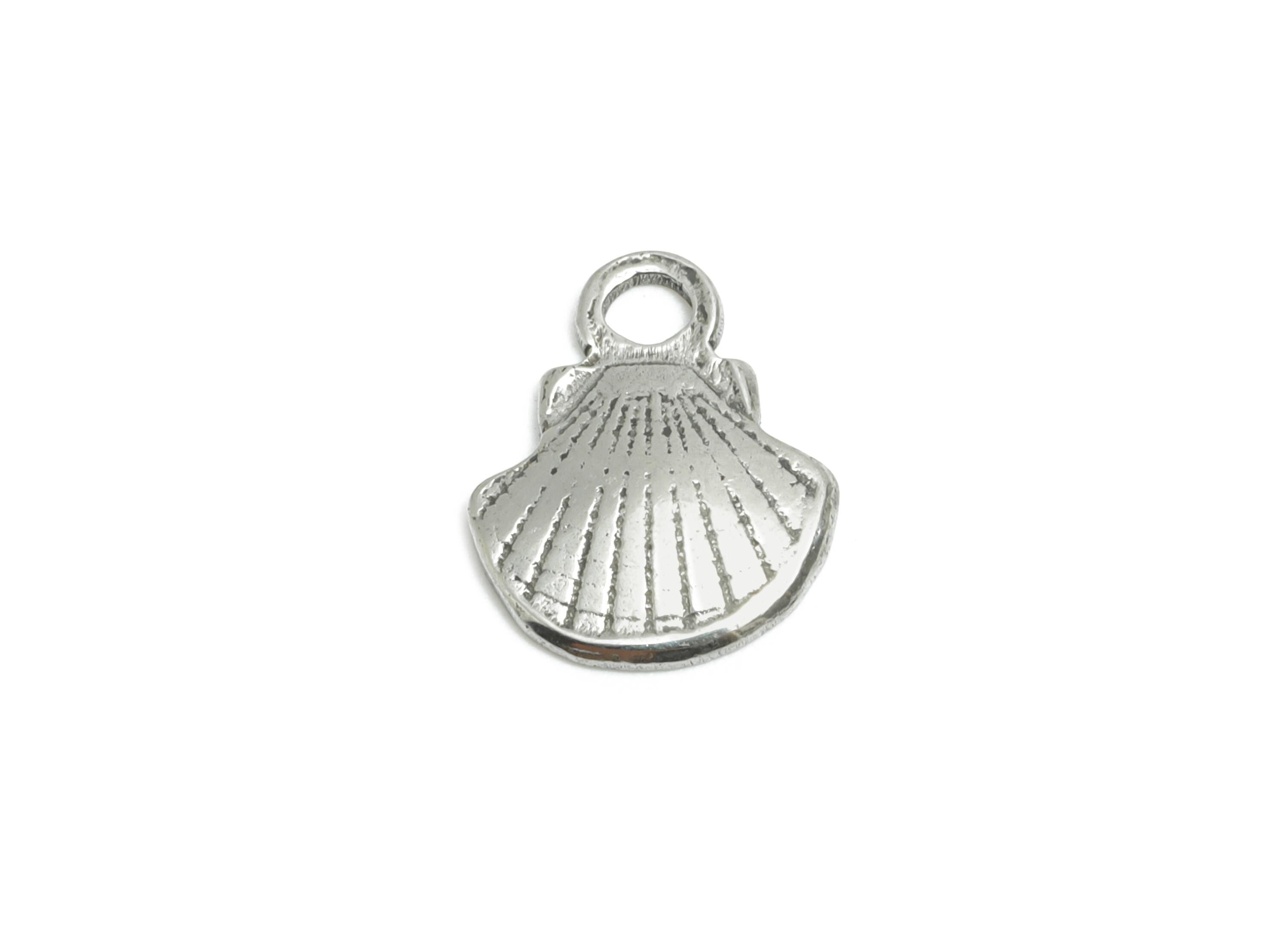 Stainless Steel Shell Charm - Textured Silver Shell Bracelet Charm - Dainty Marine Charm - Minimalist Jewelry - 11.38x9.22x1.33mm - SS1784 - DOMEDBAZAAR