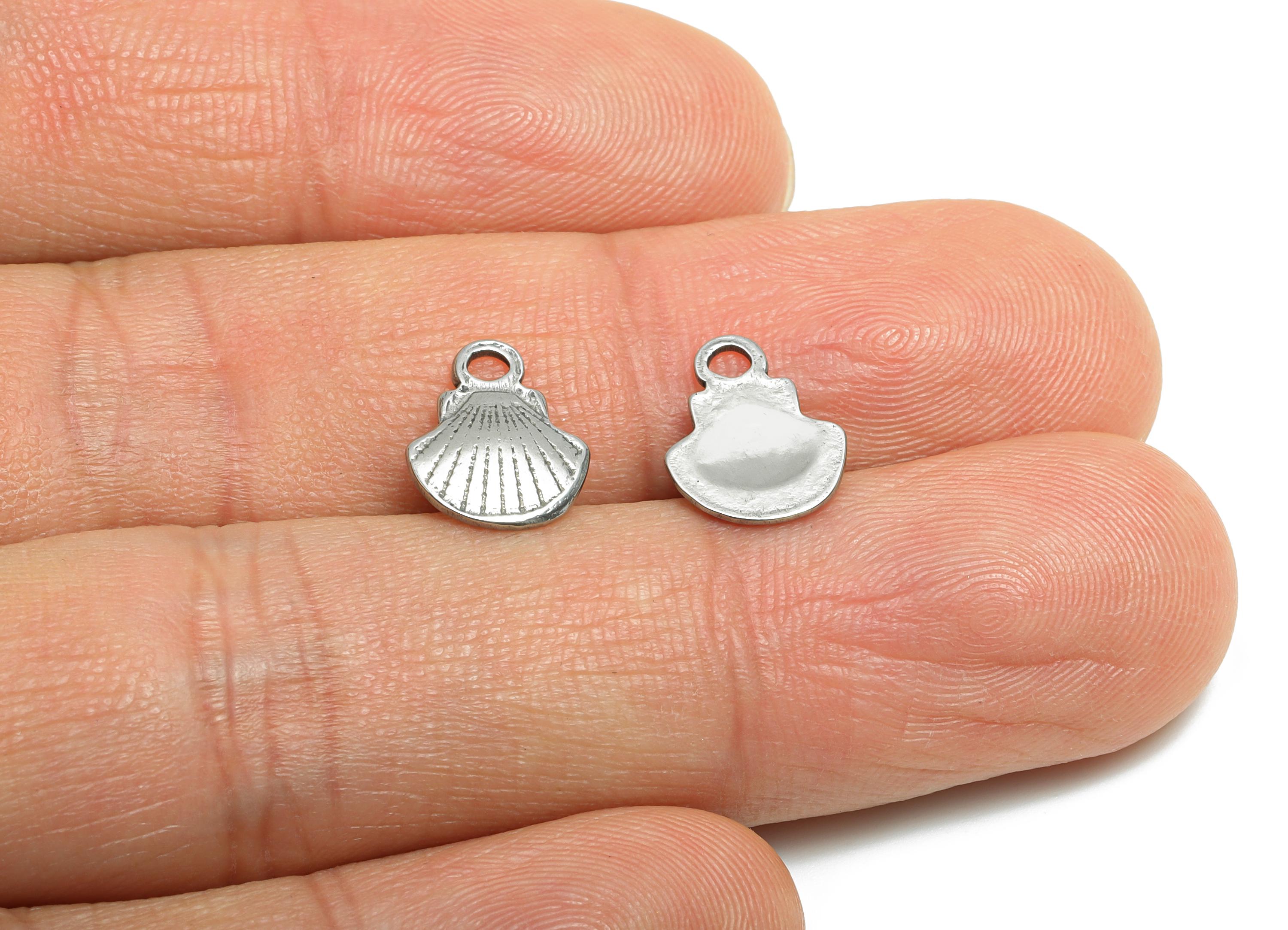 Stainless Steel Shell Charm - Textured Silver Shell Bracelet Charm - Dainty Marine Charm - Minimalist Jewelry - 11.38x9.22x1.33mm - SS1784 - DOMEDBAZAAR
