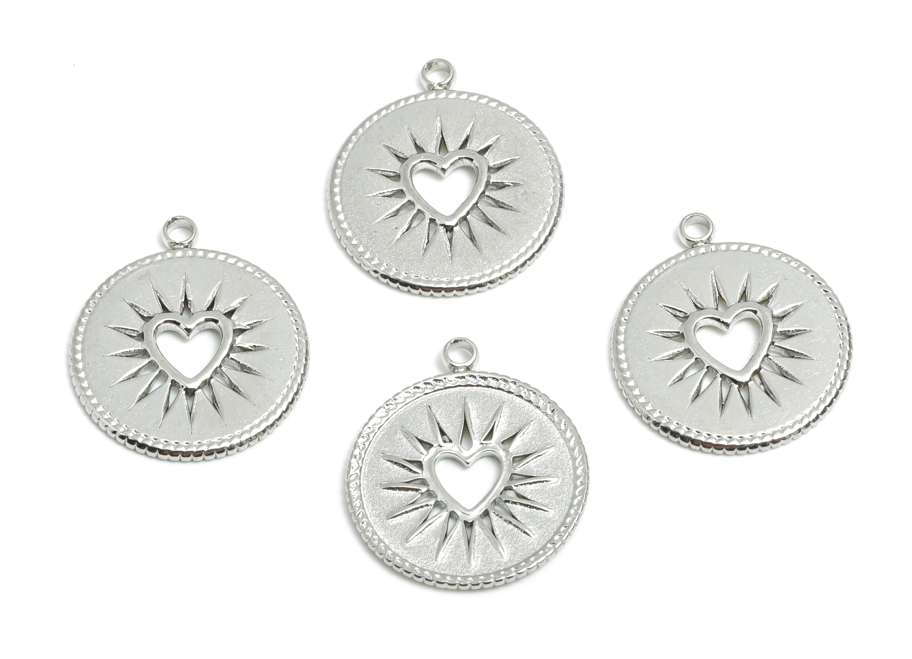 Stainless Steel Heart Charm - Sunburst Hollow Heart Pendant - Modern Sunburst Heart Jewelry - Radiant Heart Pendant - 17x15x1mm - SS1730 - DOMEDBAZAAR