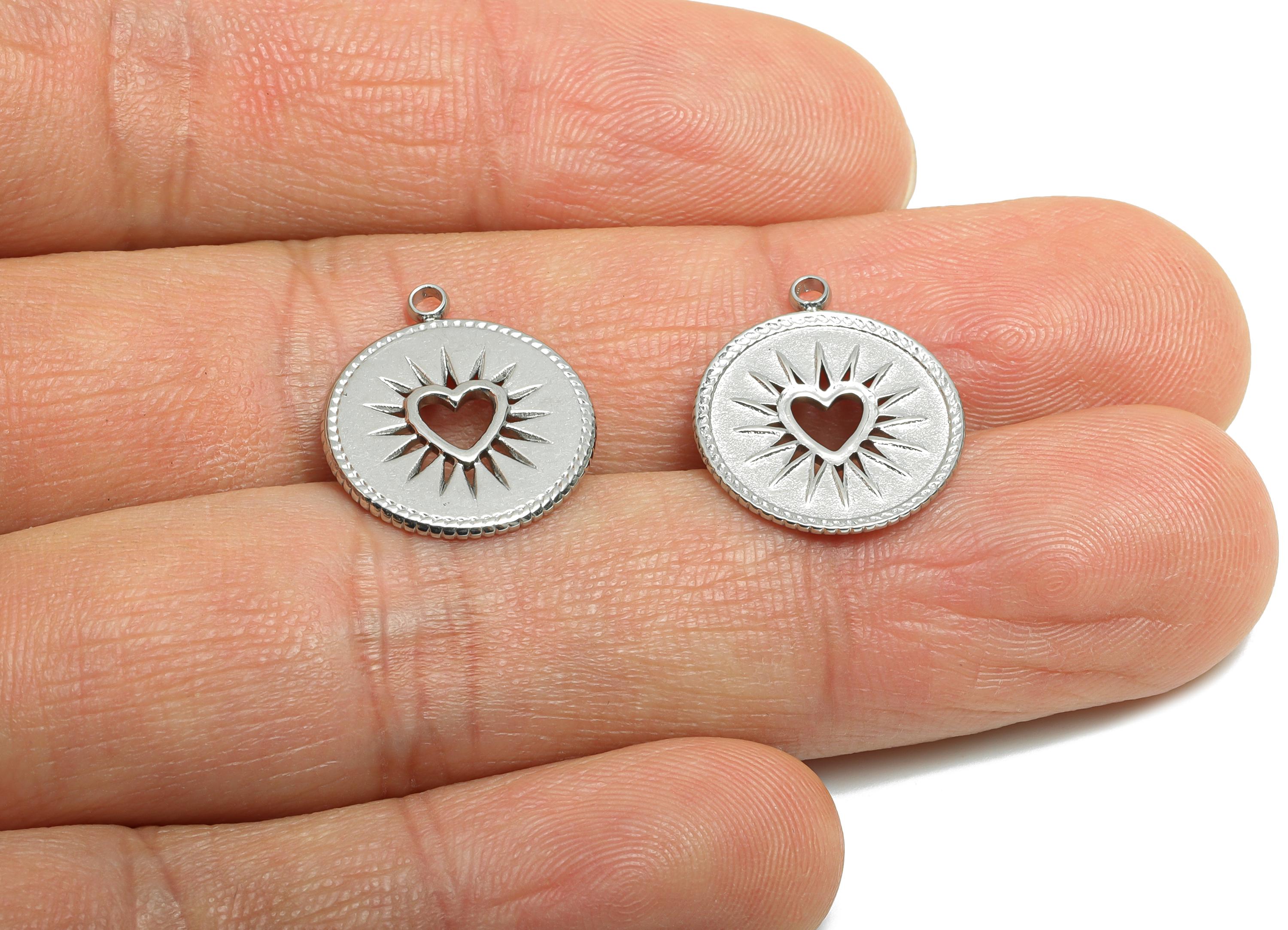Stainless Steel Heart Charm - Sunburst Hollow Heart Pendant - Modern Sunburst Heart Jewelry - Radiant Heart Pendant - 17x15x1mm - SS1730 - DOMEDBAZAAR