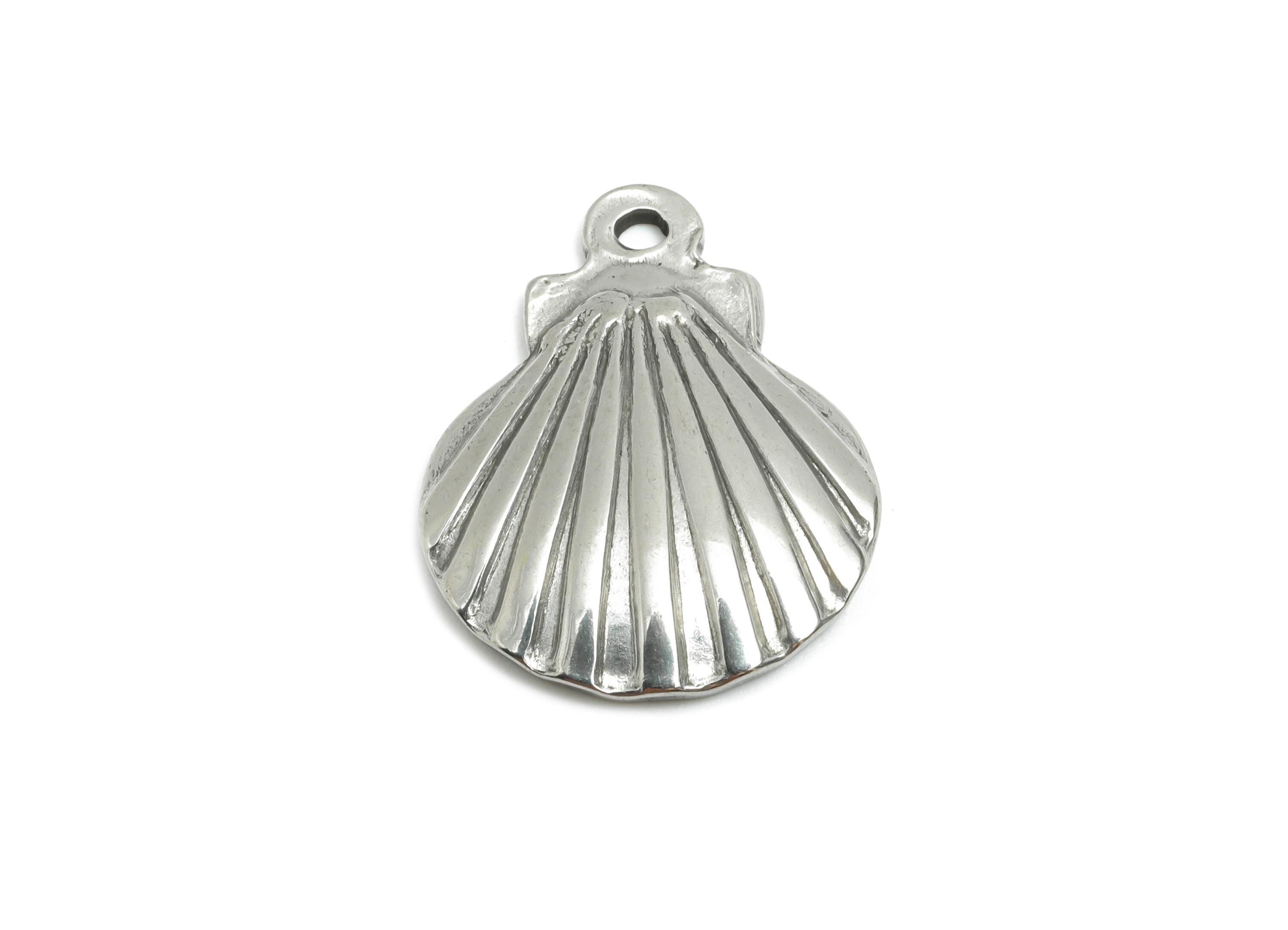 Stainless Steel Shell Charm - Textured Silver Shell Bracelet Charm - Simple Marine Charm - Minimalist Jewelry DIY - 20.56x16x2.75mm - SS1802 - DOMEDBAZAAR