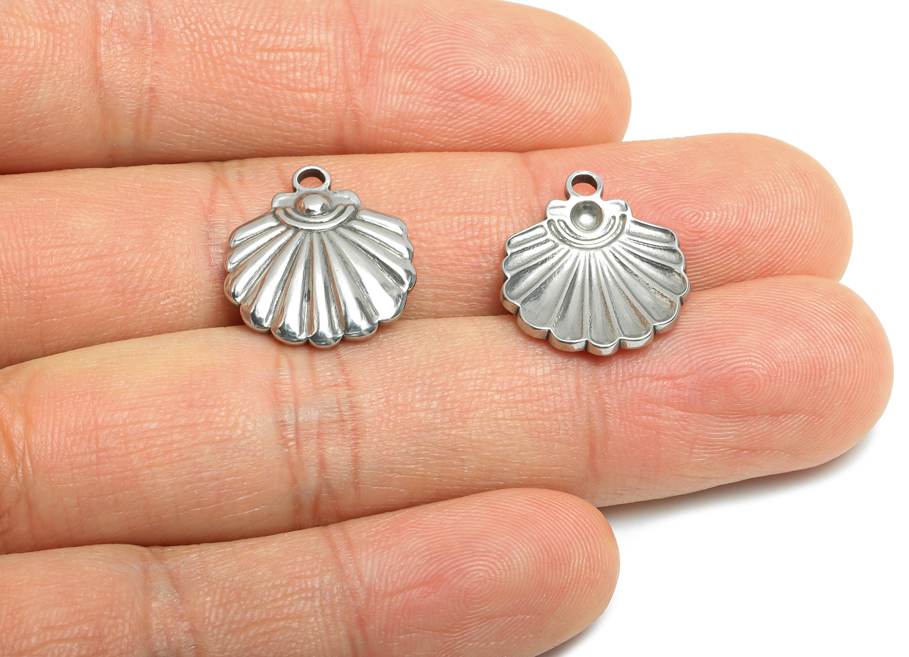 Stainless Steel Shell Charm - Detailed Silver Shell Design - Classic Marine Charm - Minimalist Jewelry Accessory - 18.49x16x2.68mm - SS1801 - DOMEDBAZAAR