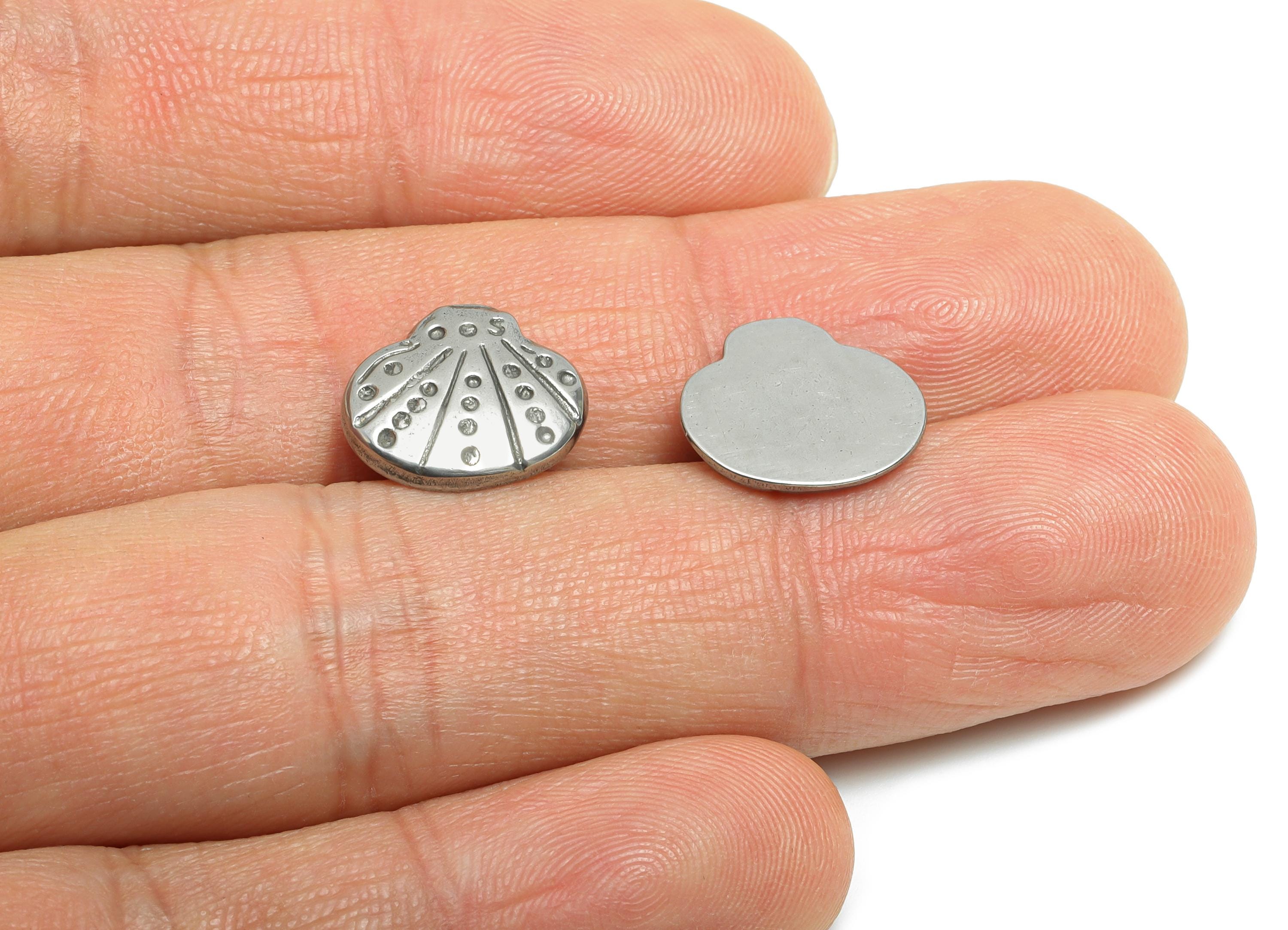 Steel Shell Charms - Textured Steel Marine Shell Charm - Simple Ocean Jewelry Design - Steel Jewelry Accessory - 11.71x13.38x2.09mm - SS1737 - DOMEDBAZAAR