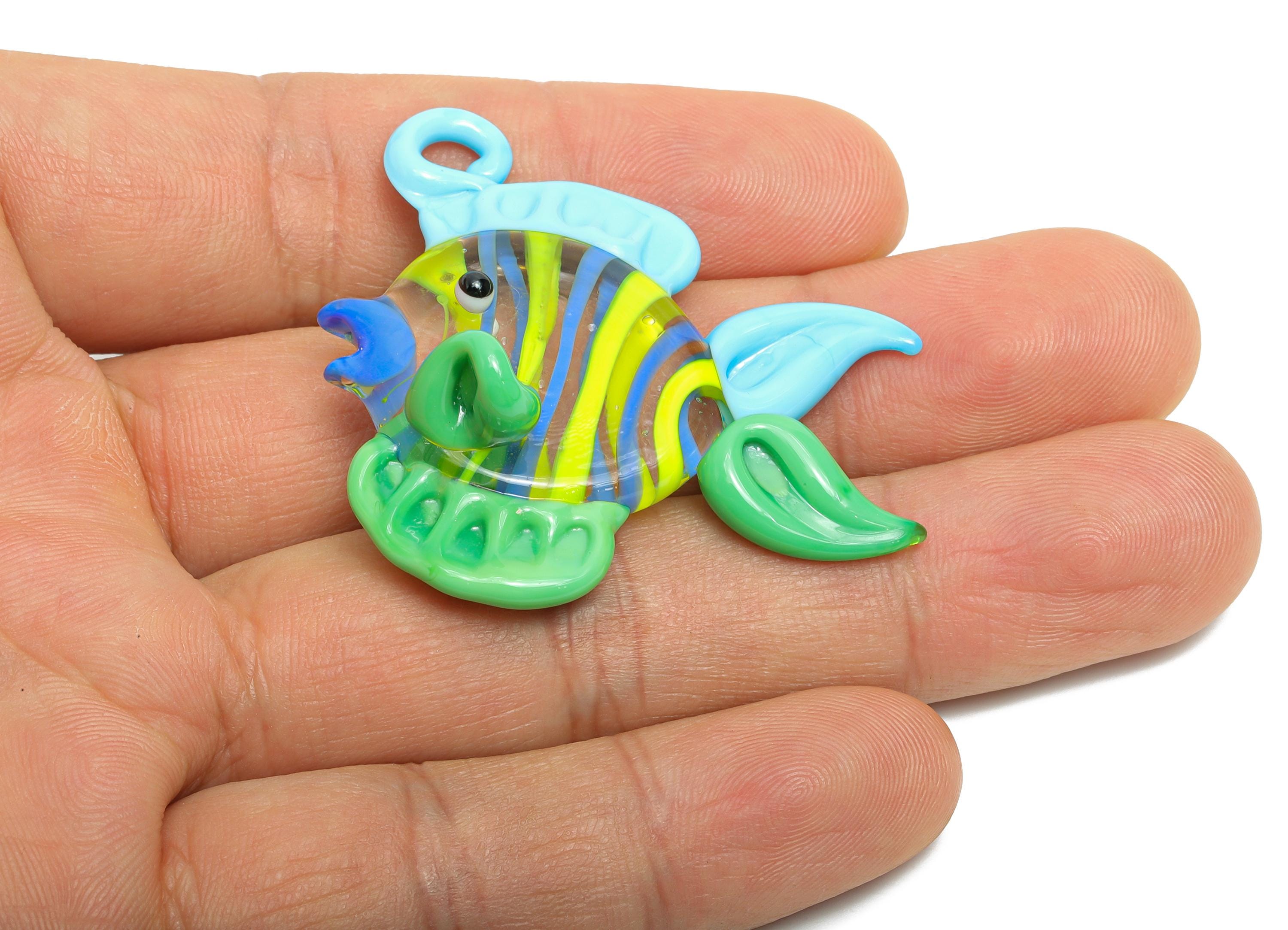 Handmade Glass Fish Pendant - Enamel Colorful Glass Marine Pendant - Striped Glass Fish Necklace Pendant - Jewelry DIY - 45x41x15mm -GS1326 - DOMEDBAZAAR