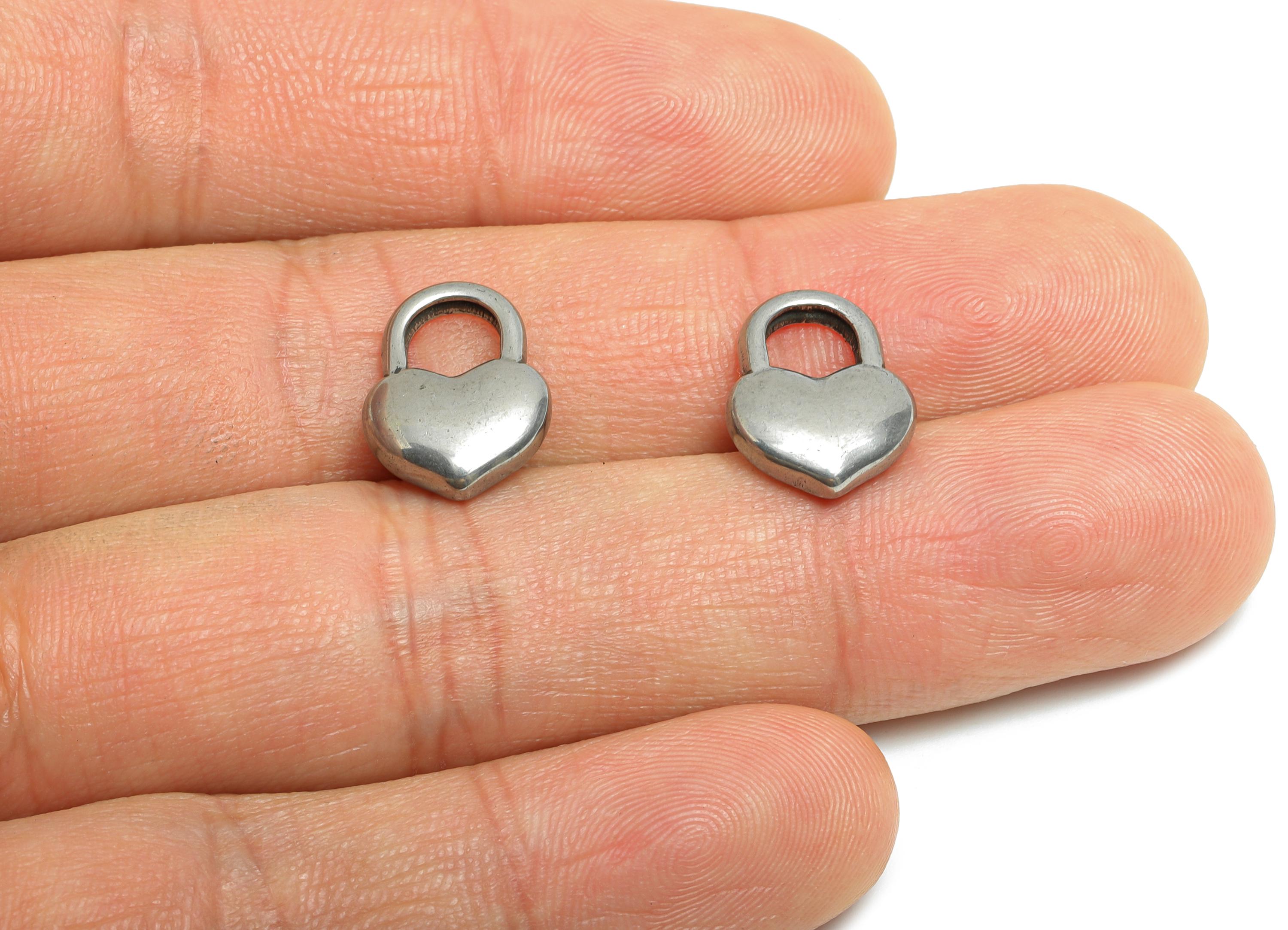 Stainless Steel Heart Charms - Smooth Heart Lock Pendant - Vintage Heart Lock Design - Symbolic Love Lock Jewelry - 14.83x11x3.75mm - SS1916 - DOMEDBAZAAR