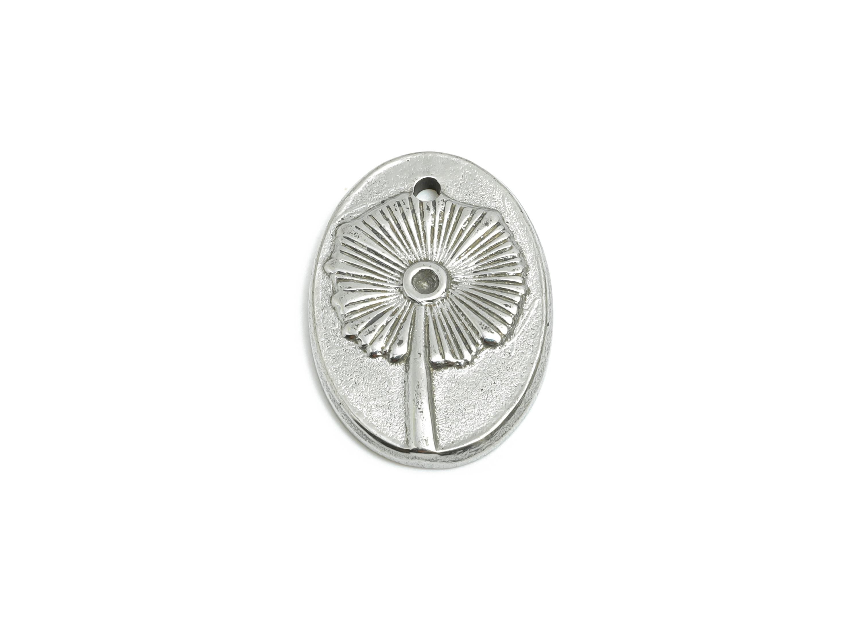 Stainless Steel Floral Charms - Steel Oval Flower Charm - Floral Pattern Jewelry - Decorative Silver Flower Pendant - 20x14x1.89mm - SS1971 - DOMEDBAZAAR
