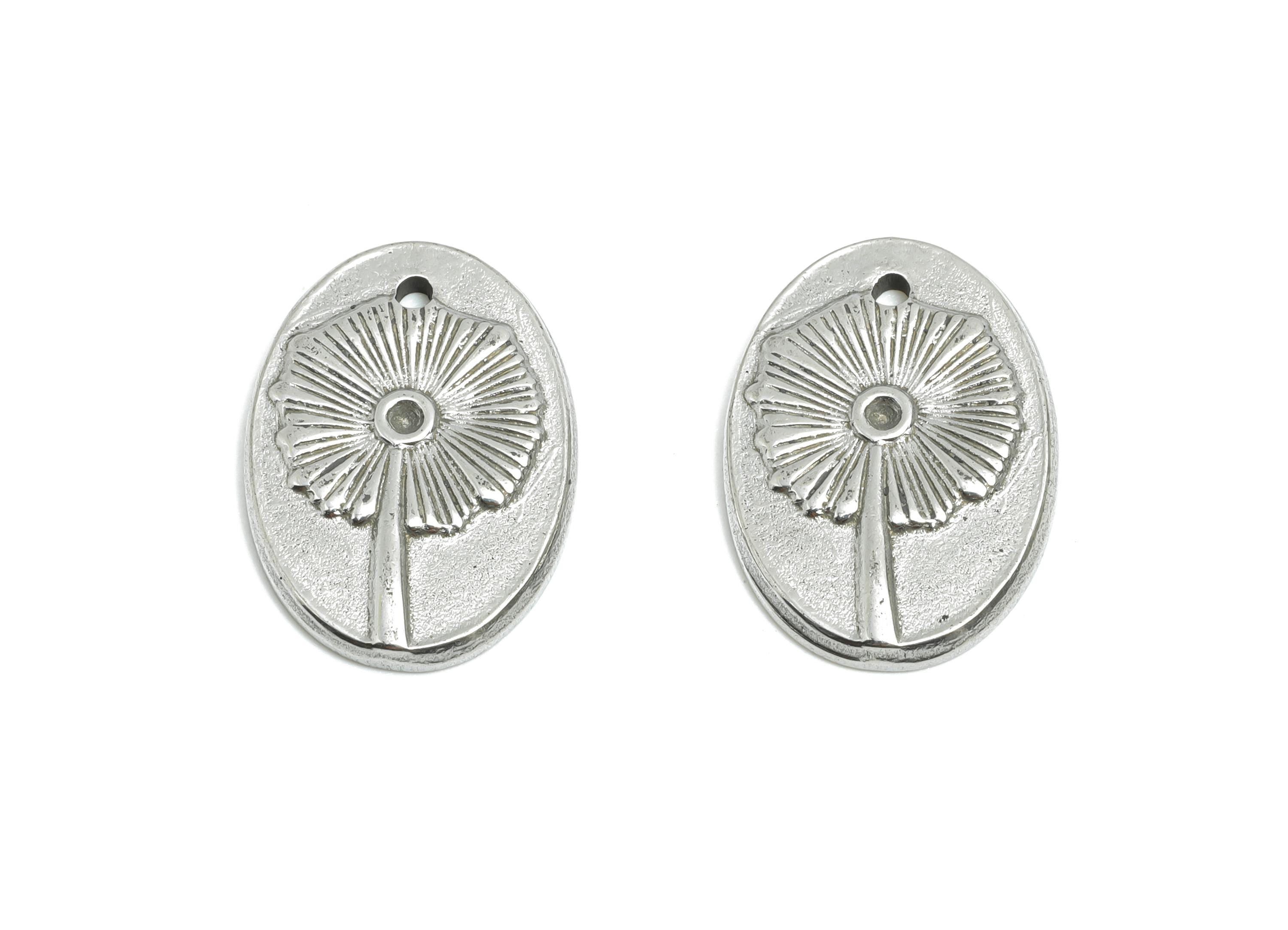 Stainless Steel Floral Charms - Steel Oval Flower Charm - Floral Pattern Jewelry - Decorative Silver Flower Pendant - 20x14x1.89mm - SS1971 - DOMEDBAZAAR