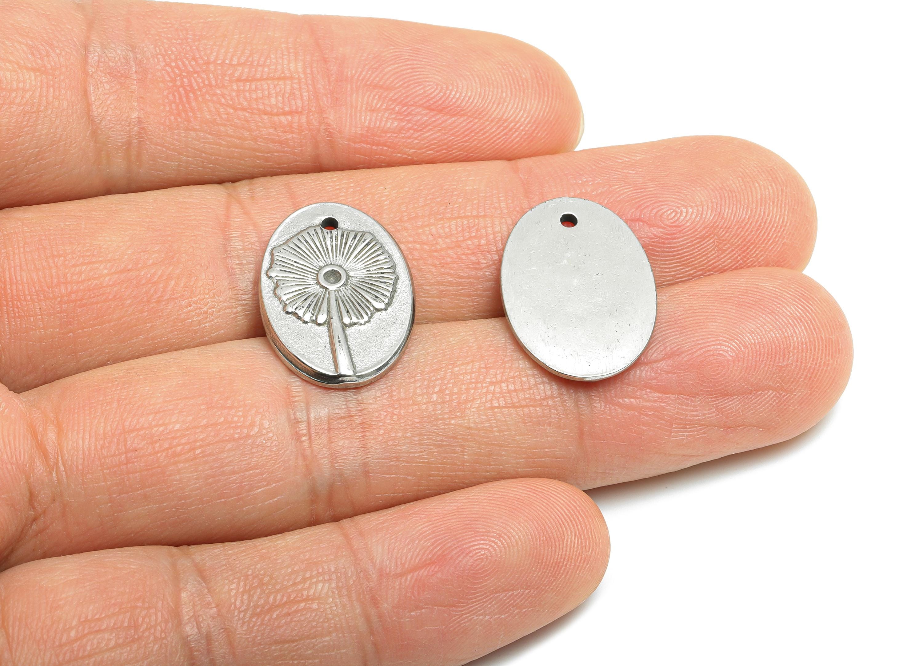 Stainless Steel Floral Charms - Steel Oval Flower Charm - Floral Pattern Jewelry - Decorative Silver Flower Pendant - 20x14x1.89mm - SS1971 - DOMEDBAZAAR