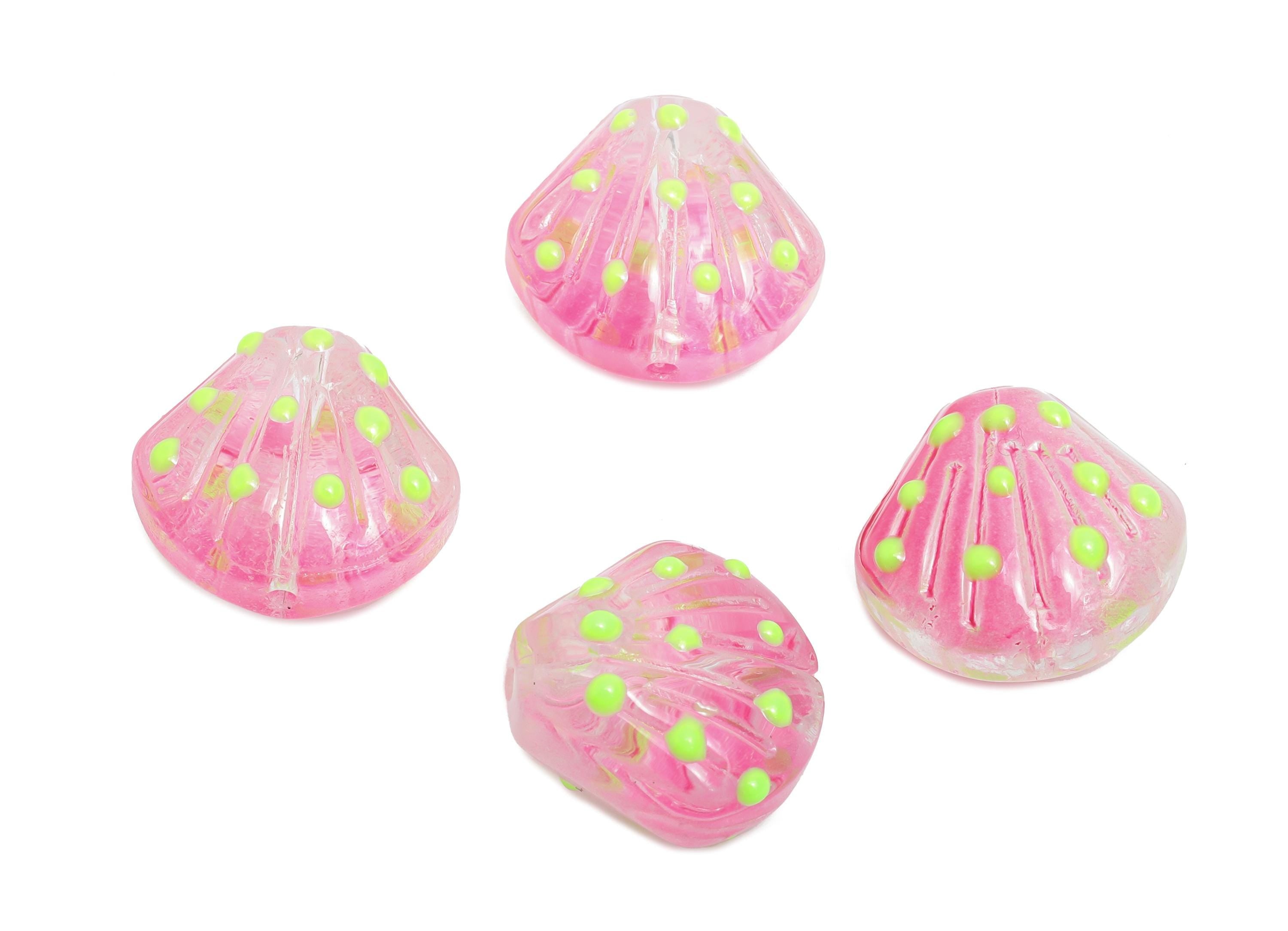 Handmade Glass Shell Bead - Enamel Pink Glass Shell Pendant - Marine Necklace Pendant - Jewelry Making DIY - 17.8x18.53x10.11mm - GS1331 - DOMEDBAZAAR