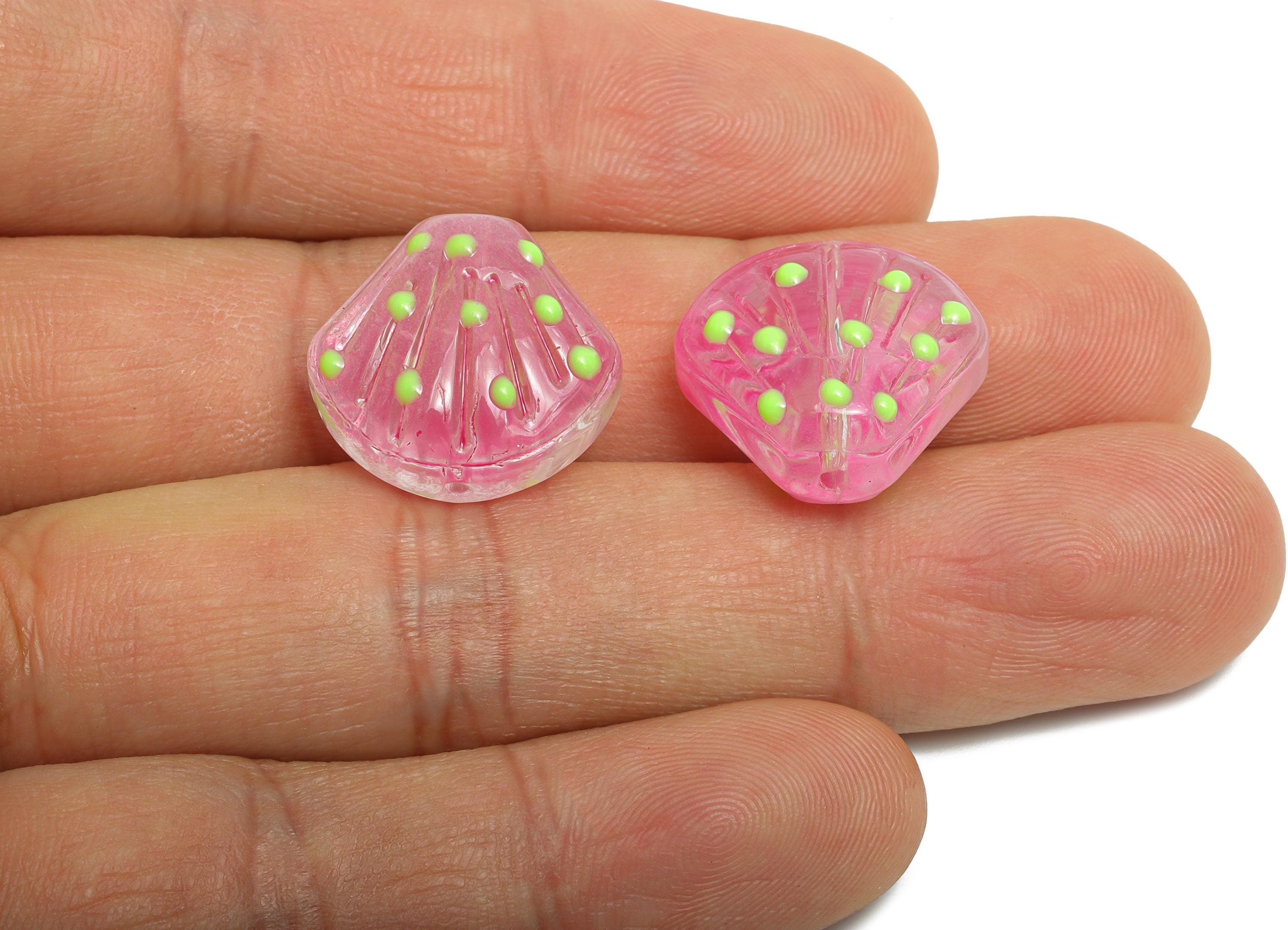 Handmade Glass Shell Bead - Enamel Pink Glass Shell Pendant - Marine Necklace Pendant - Jewelry Making DIY - 17.8x18.53x10.11mm - GS1331 - DOMEDBAZAAR