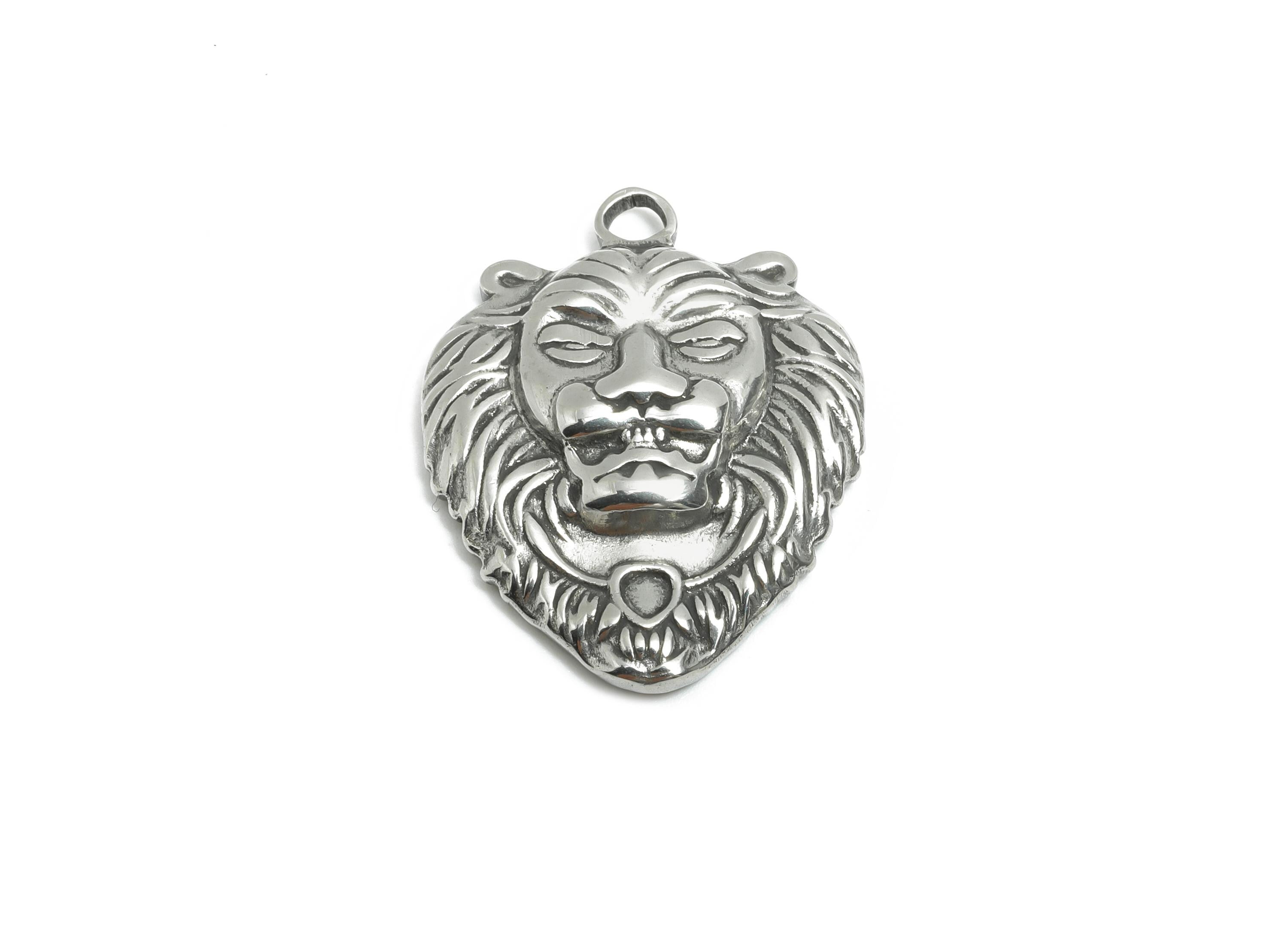 Stainless Steel Lion Charms - Bold Lion Pendant Pendant - Vintage Majestic Lion Design - Animal Charm for Jewelry - 25x20x4.05mm - SS1762 - DOMEDBAZAAR