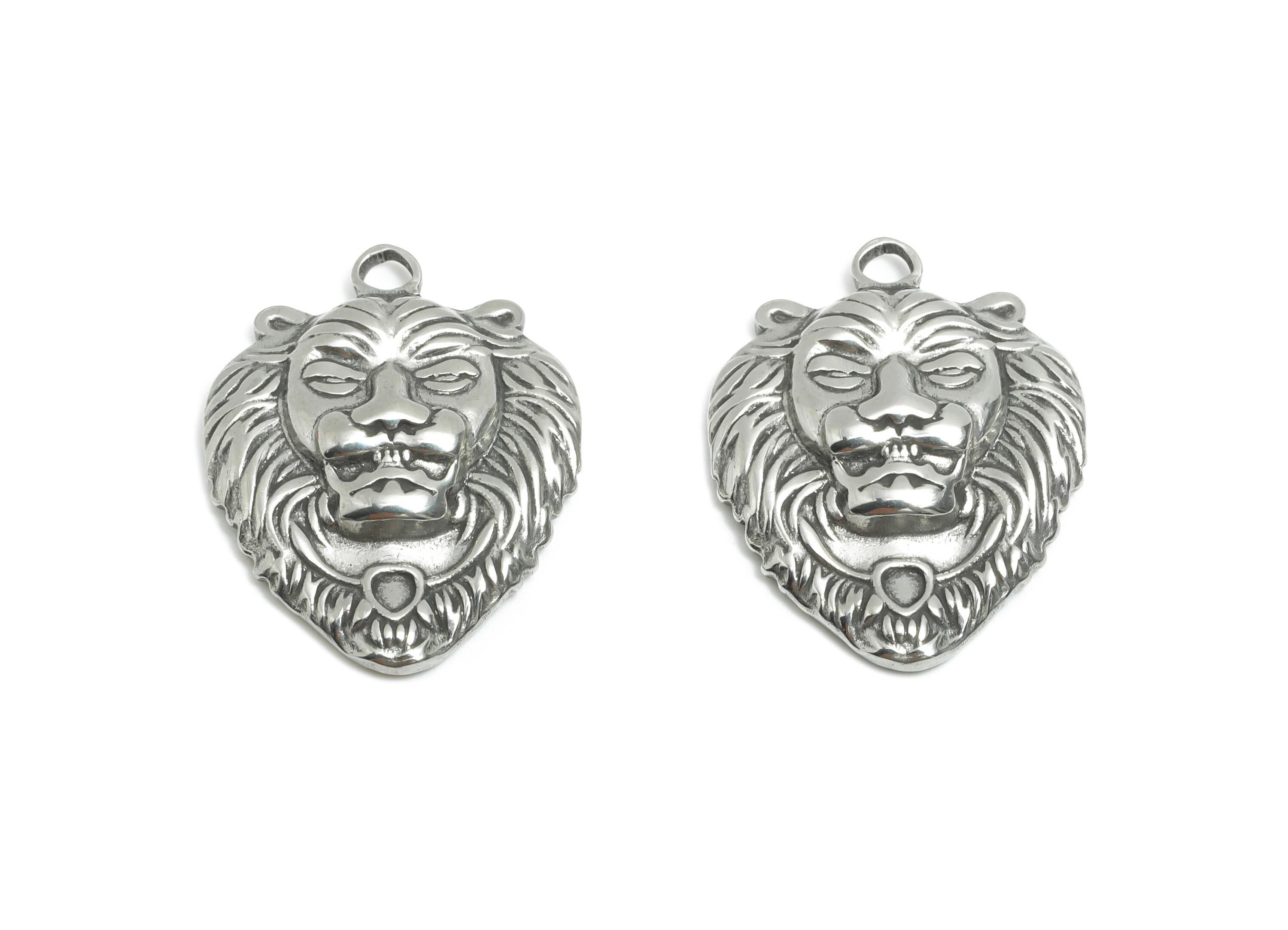 Stainless Steel Lion Charms - Bold Lion Pendant Pendant - Vintage Majestic Lion Design - Animal Charm for Jewelry - 25x20x4.05mm - SS1762 - DOMEDBAZAAR