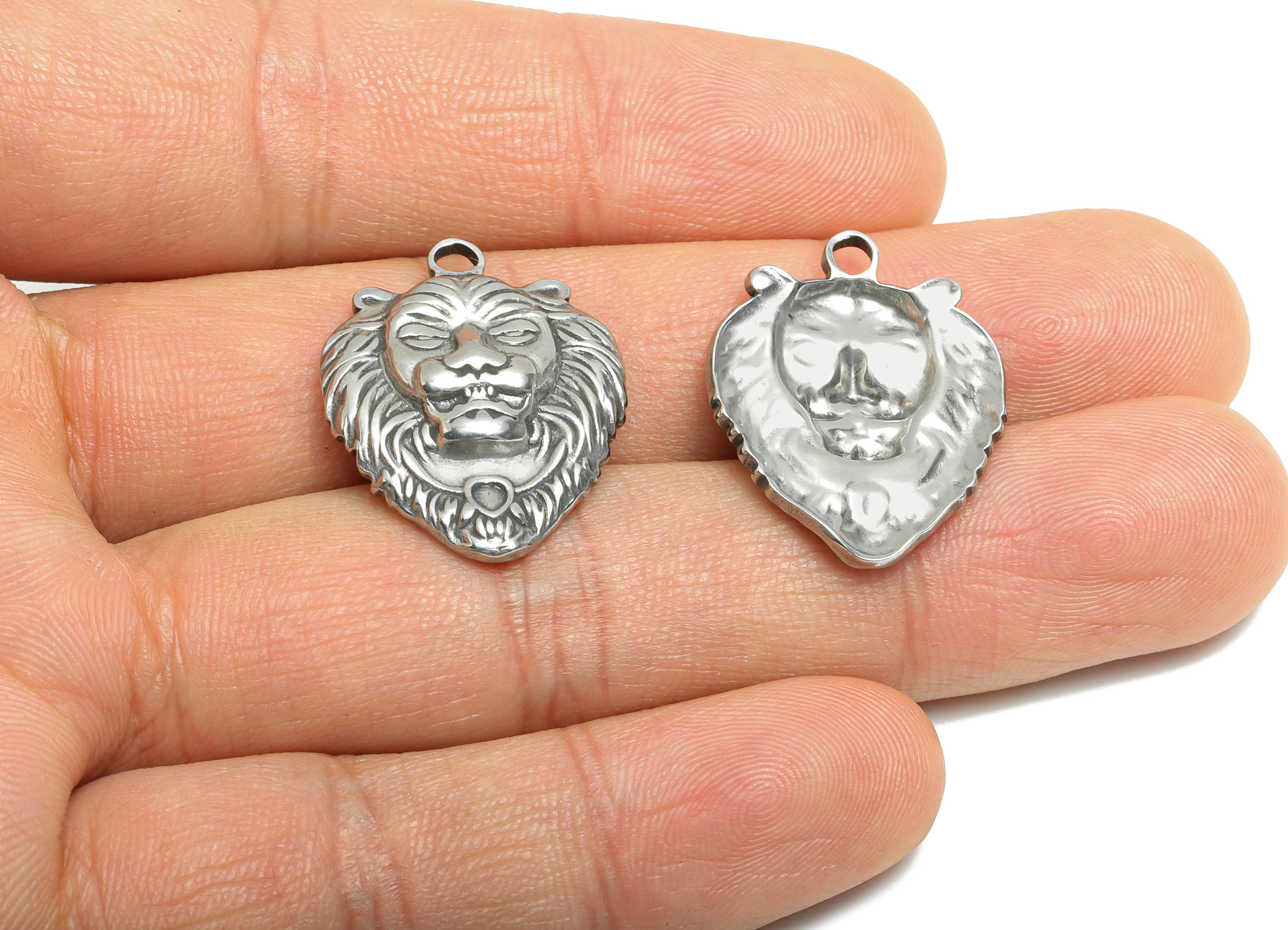 Stainless Steel Lion Charms - Bold Lion Pendant Pendant - Vintage Majestic Lion Design - Animal Charm for Jewelry - 25x20x4.05mm - SS1762 - DOMEDBAZAAR