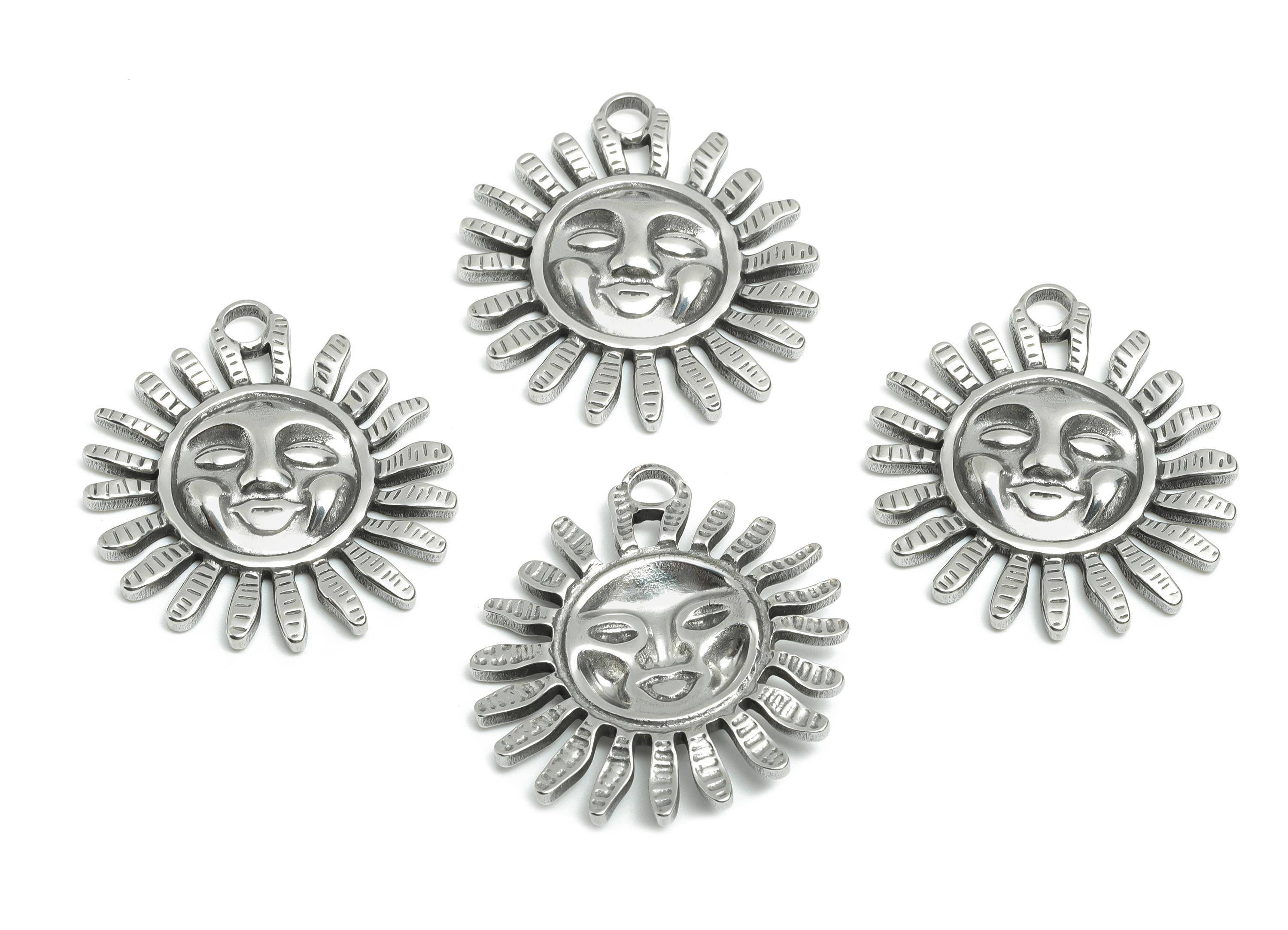 Steel Sun Face Charm - Shining Celestial Sun Pendant - Happy Sun Design - Boho Sun Necklace Pendant - Steel Jewelry - 33x29.5x3.6mm - SS1975 - DOMEDBAZAAR