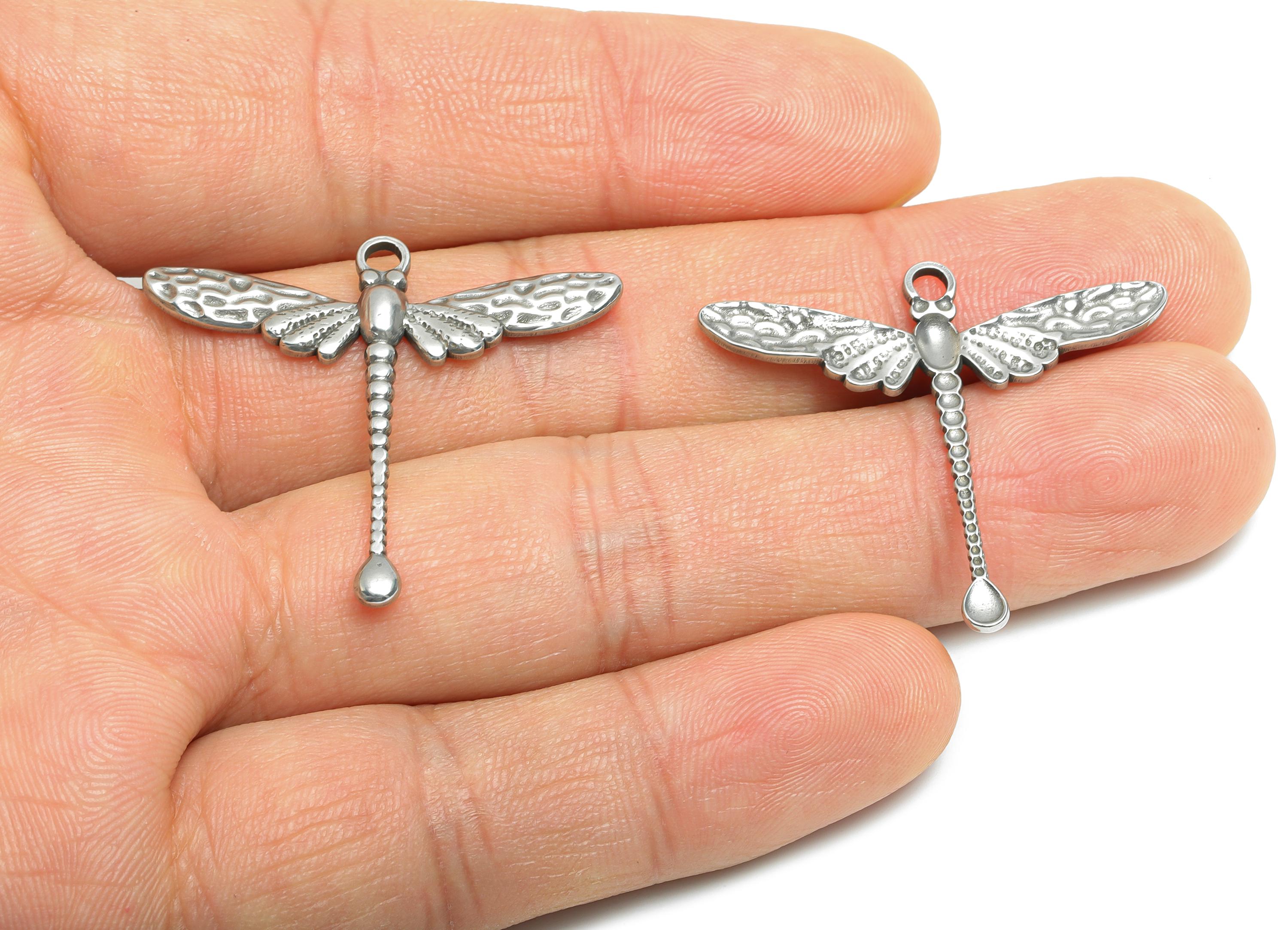 Stainless Steel Dragonfly Pendant - Dragonfly Jewelry Charm - Elegant Insect Pendant - Animal Charm for Jewelry - 31x35x2.35mm - SS1753 - DOMEDBAZAAR