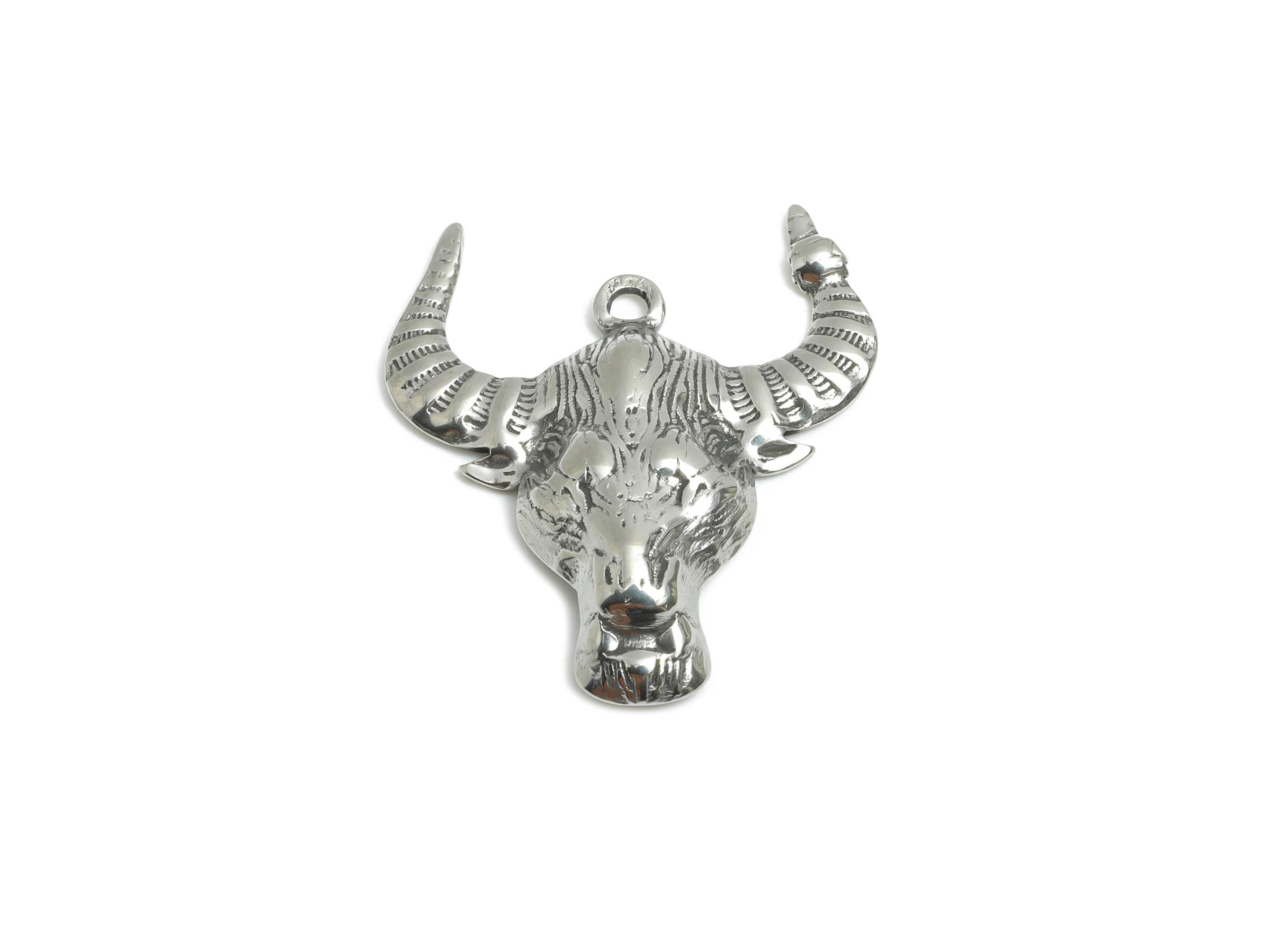 Stainless Steel Buffalo Pendant - Buffalo Head Jewelry Charm - Realistic Buffalo Head Pendant - Detailed Animal Pendant - 27x24x4mm - SS1834 - DOMEDBAZAAR