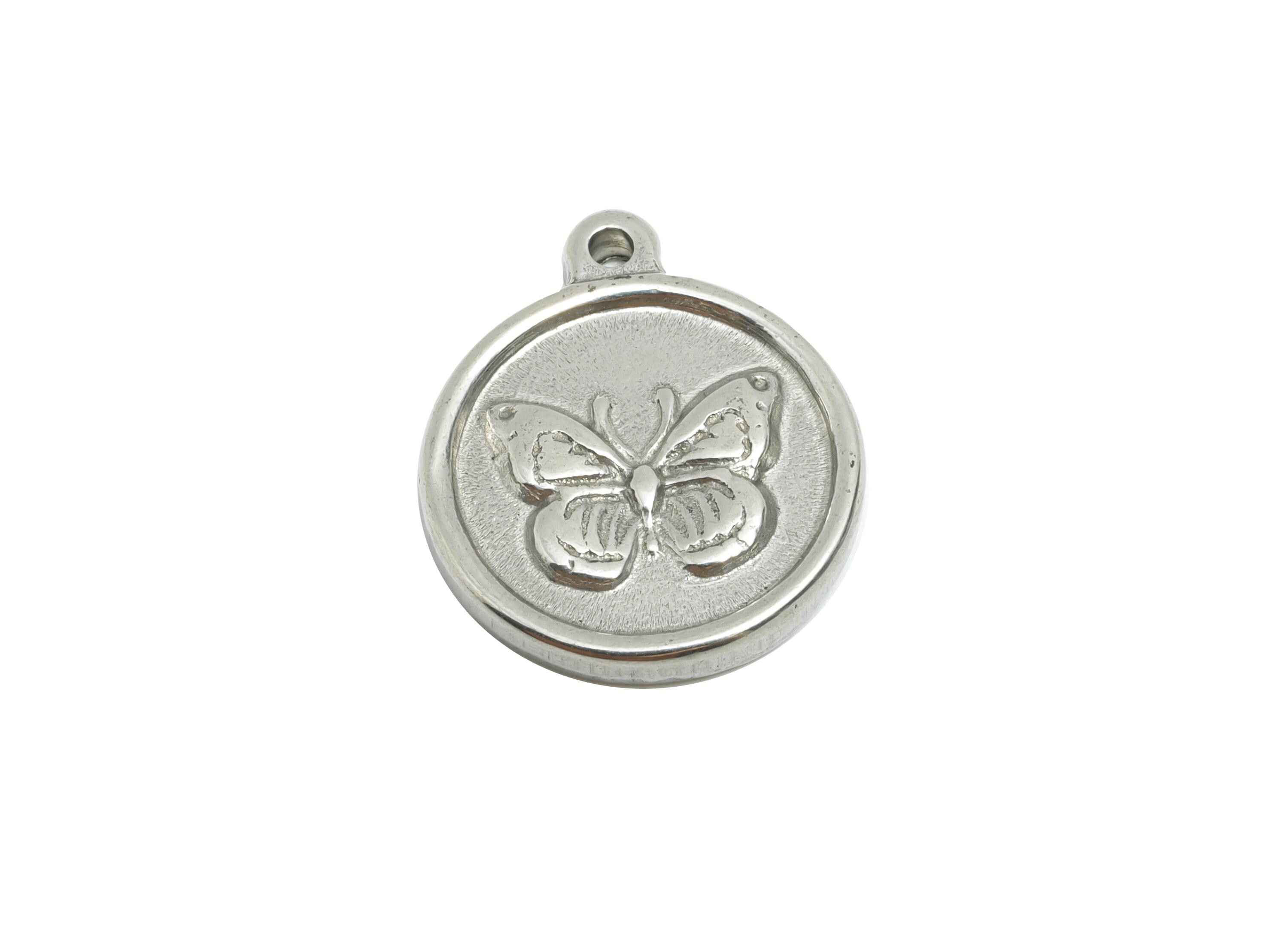 Steel Butterfly Charm - Detailed Round Silver Insect Charm - Vintage Flying Butterfly Charm - Minimalist Jewelry - 18.4x15.38x2.5mm - SS1924 - DOMEDBAZAAR