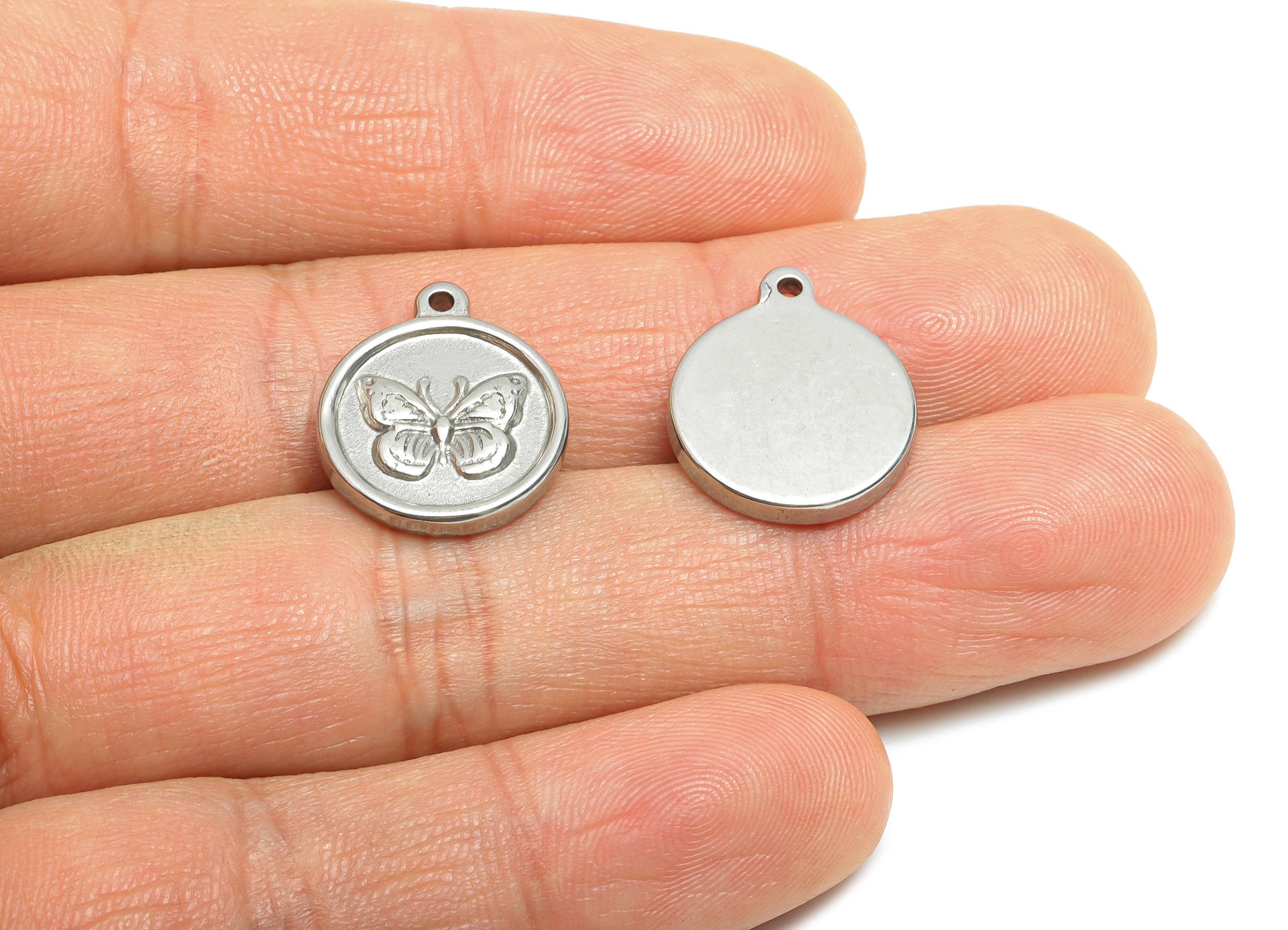 Steel Butterfly Charm - Detailed Round Silver Insect Charm - Vintage Flying Butterfly Charm - Minimalist Jewelry - 18.4x15.38x2.5mm - SS1924 - DOMEDBAZAAR