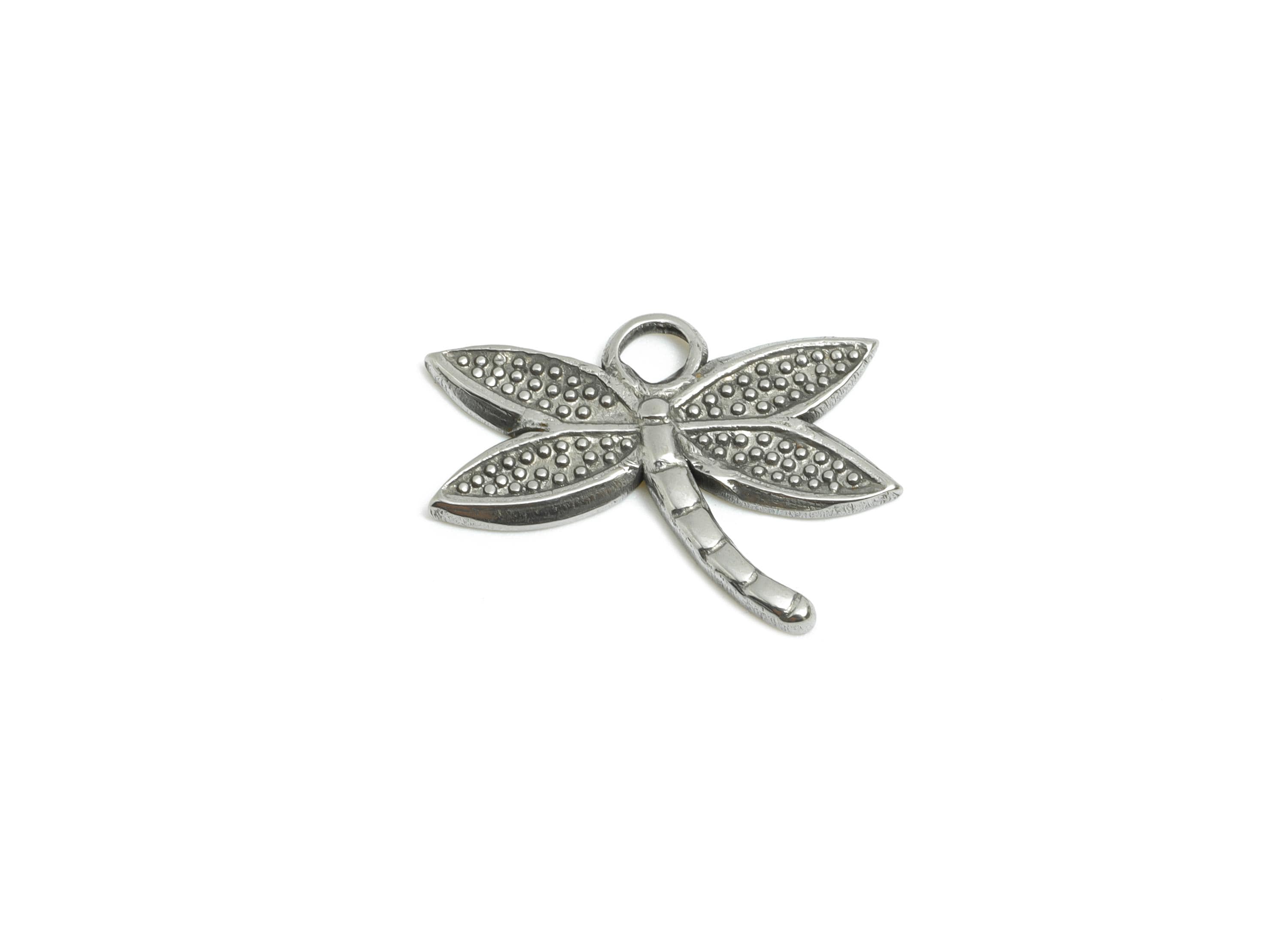 Stainless Steel Dragonfly Pendant - Dragonfly Textured Charm - Elegant Insect Pendant - Animal Charm for Jewelry - 12x17x1.23mm - SS1871 - DOMEDBAZAAR