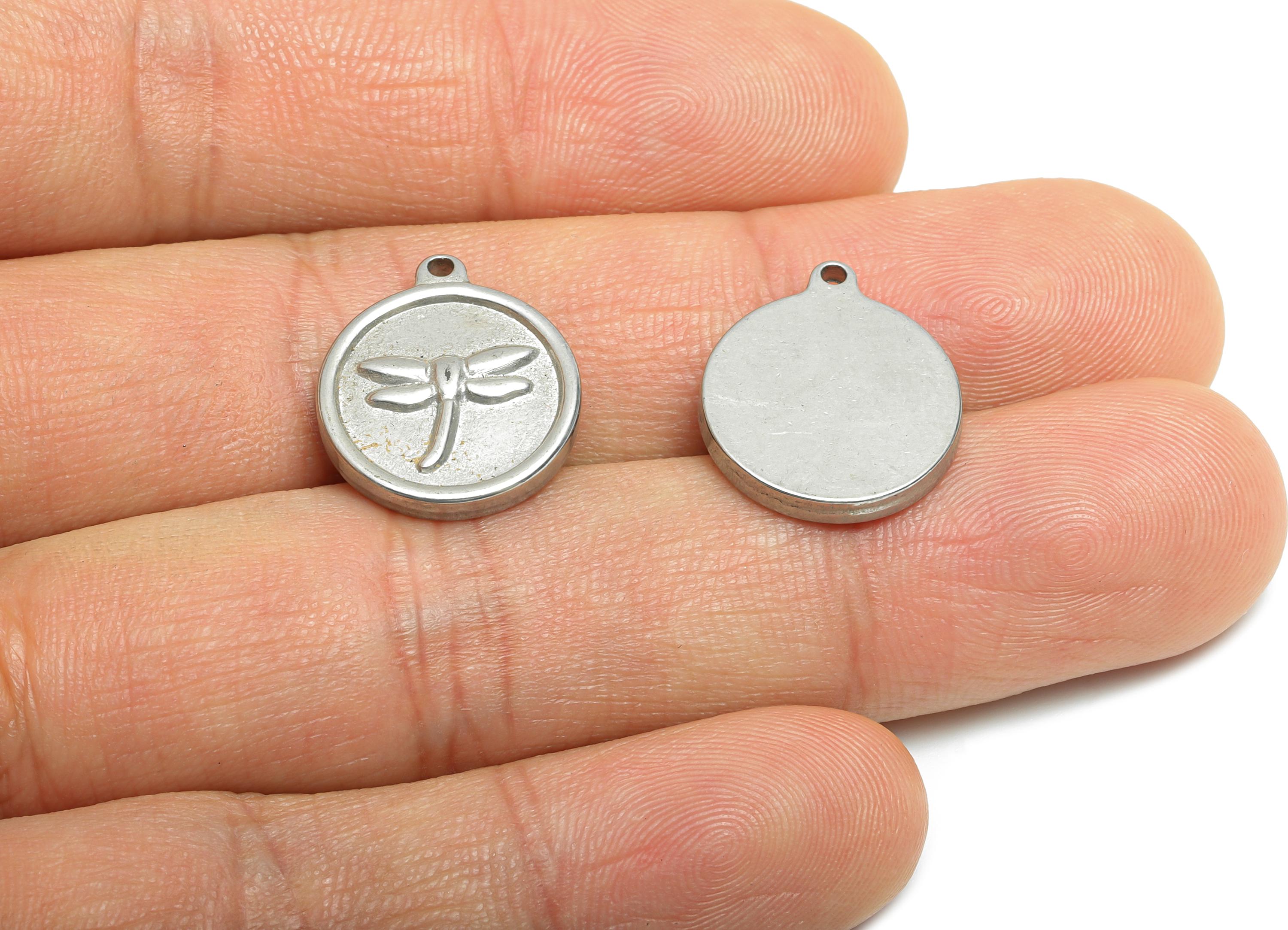 Stainless Steel Dragonfly Pendant - Round Coin Dragonfly Charm - Elegant Insect Pendant - Animal Charm for Jewelry - 17x15x2.69mm - SS1966 - DOMEDBAZAAR