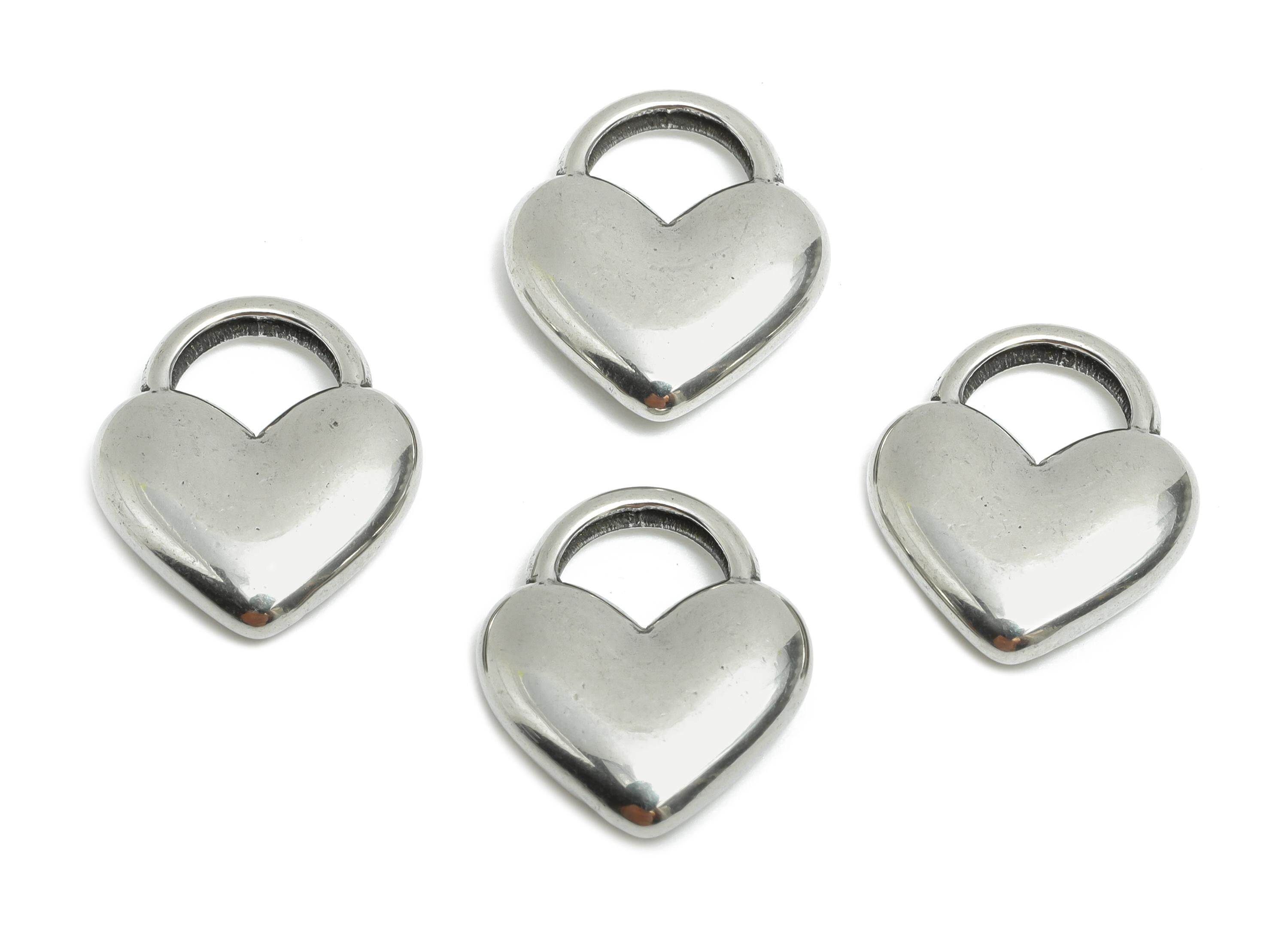 Stainless Steel Heart Charms - Smooth Heart Lock Pendant - Vintage Heart Lock Design - Symbolic Love Lock Jewelry - 16x14x3.72mm - SS1950 - DOMEDBAZAAR