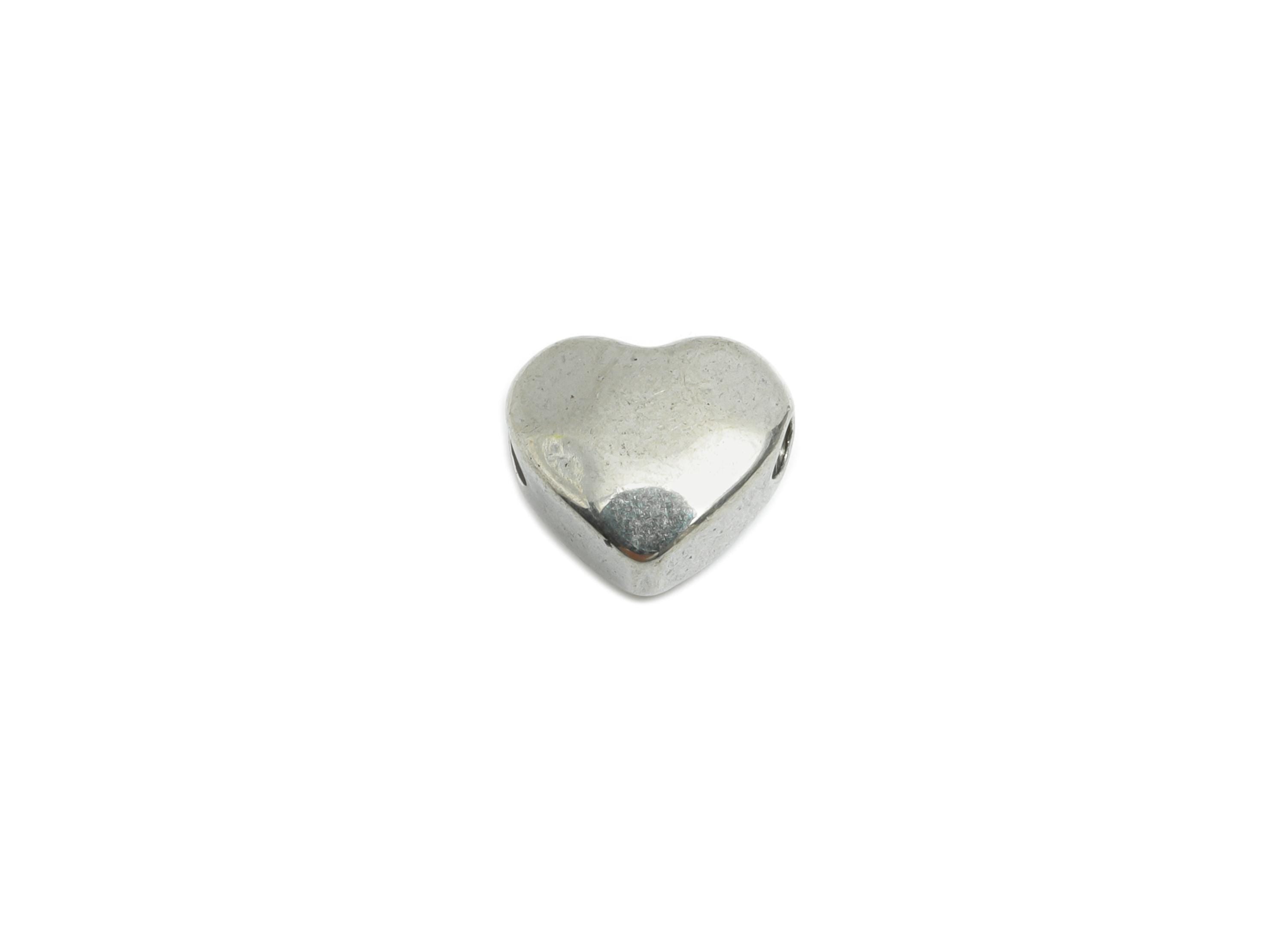 Stainless Steel Heart Bead - Smooth Silver Heart Bracelet Bead - Romantic Heart Jewelry - Minimalist Steel Accent - 8.45x7.48x4.2mm - SS1887 - DOMEDBAZAAR