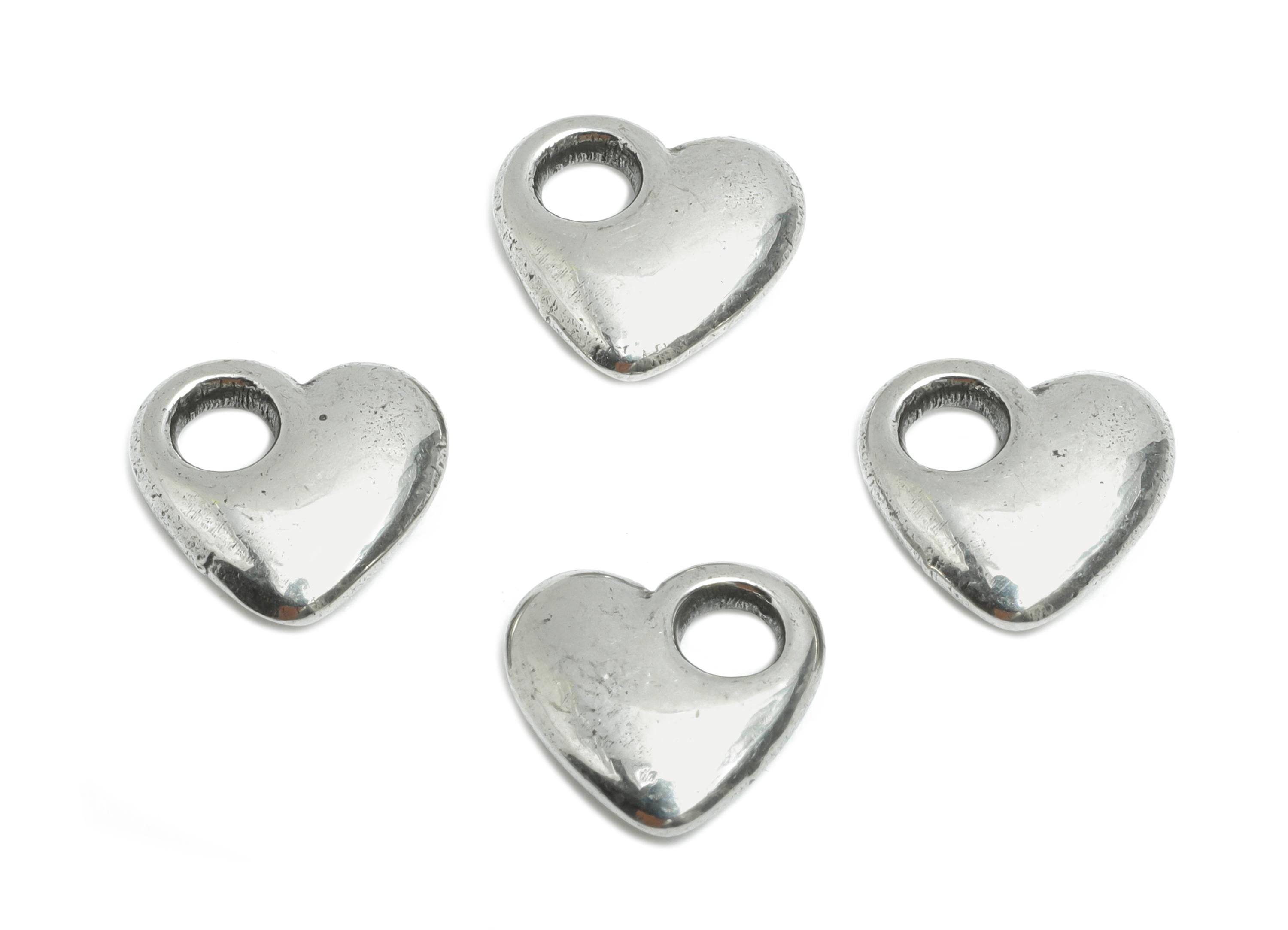 Stainless Steel Heart Charm - Steel Heart Mini Earring Charm - Vintage Looking Charm With Hole - Symbolic Love Jewelry - 10x10x3mm - SS1858 - DOMEDBAZAAR