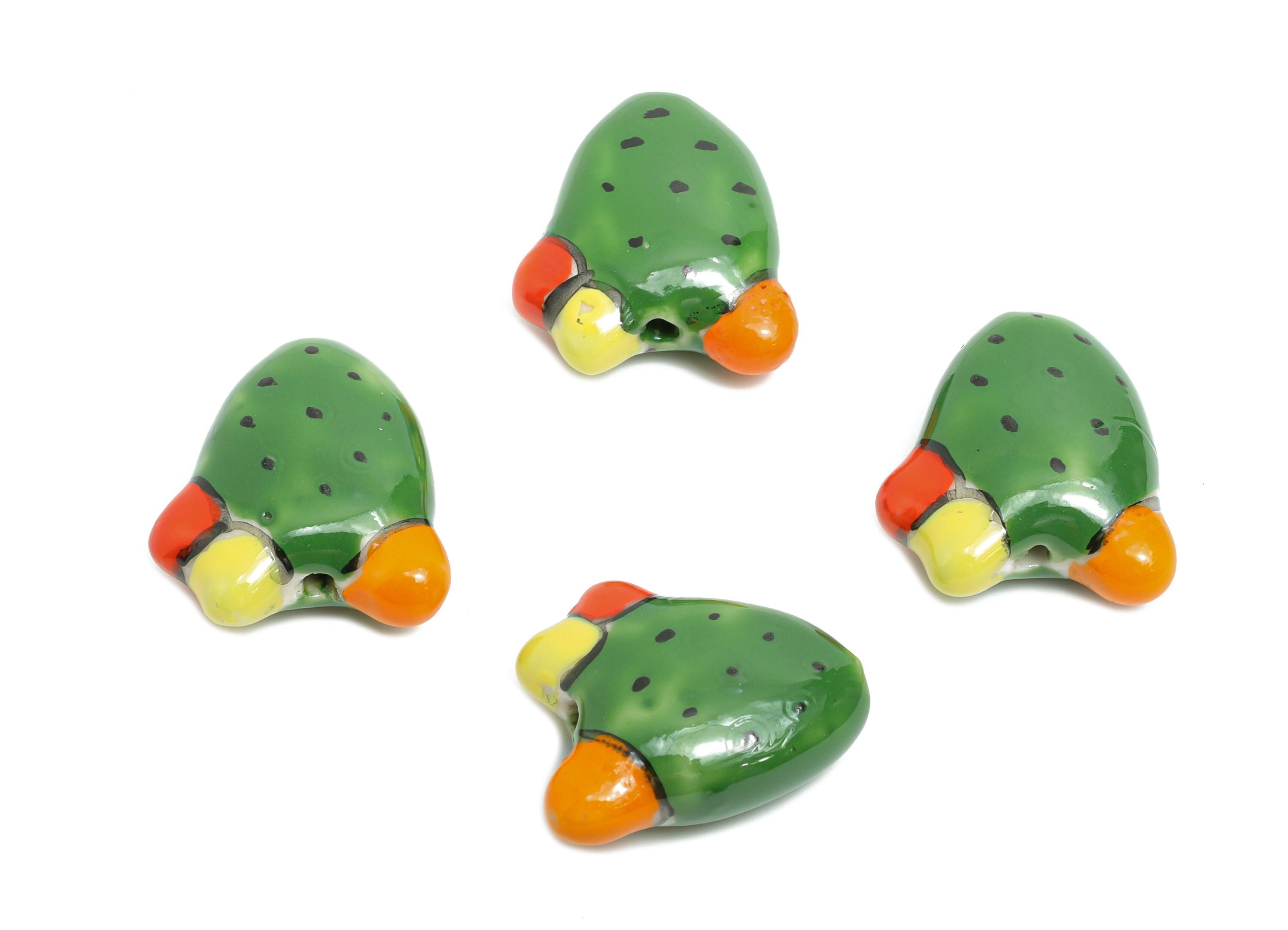 Glazed Ceramic Cactus Beads - Colorful Ceramic Desert Plant Beads - Handmade Bead Connector - Jewelry Component - 21.52x19.16x9.4mm - GS1329 - DOMEDBAZAAR