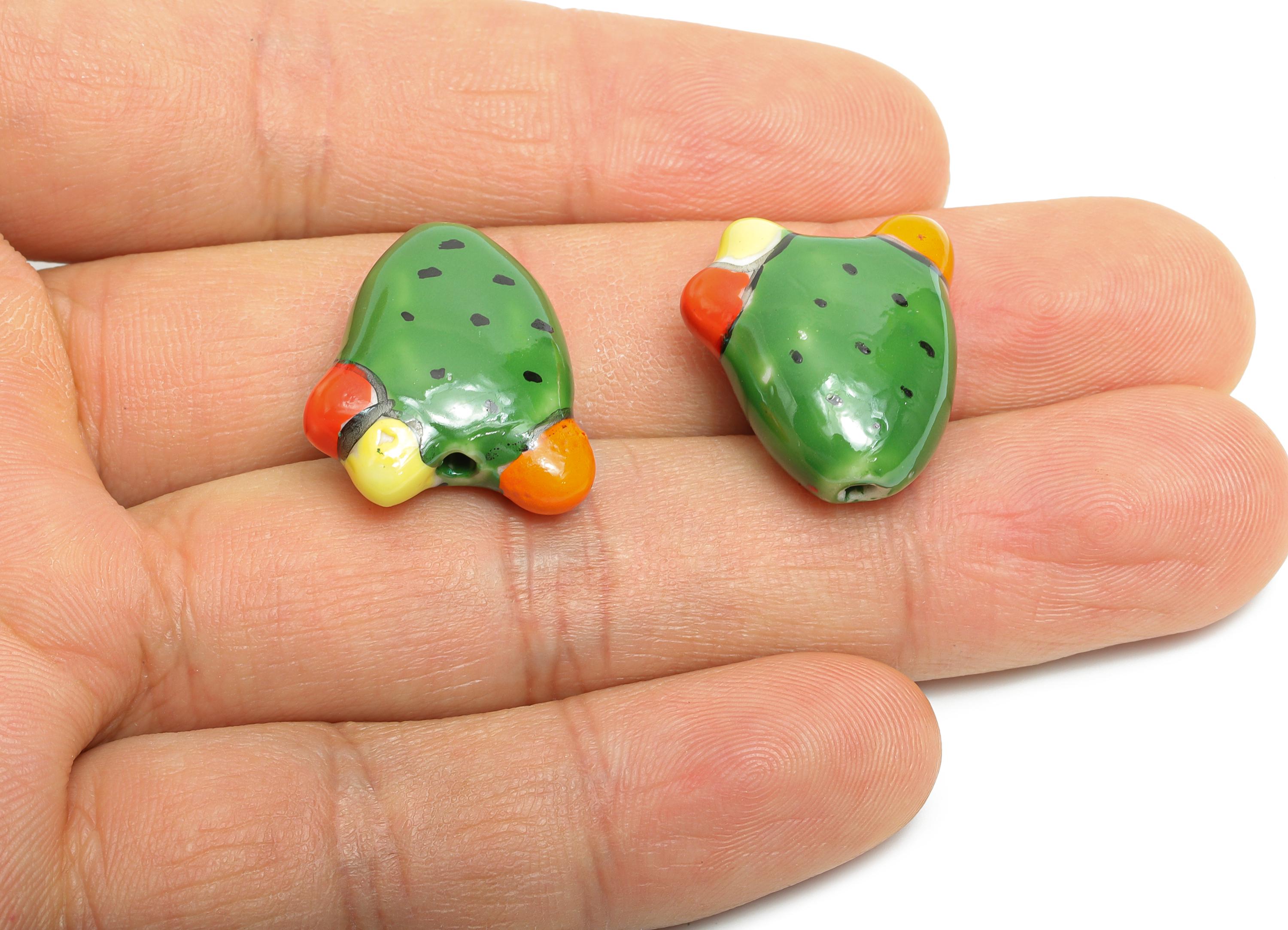 Glazed Ceramic Cactus Beads - Colorful Ceramic Desert Plant Beads - Handmade Bead Connector - Jewelry Component - 21.52x19.16x9.4mm - GS1329 - DOMEDBAZAAR