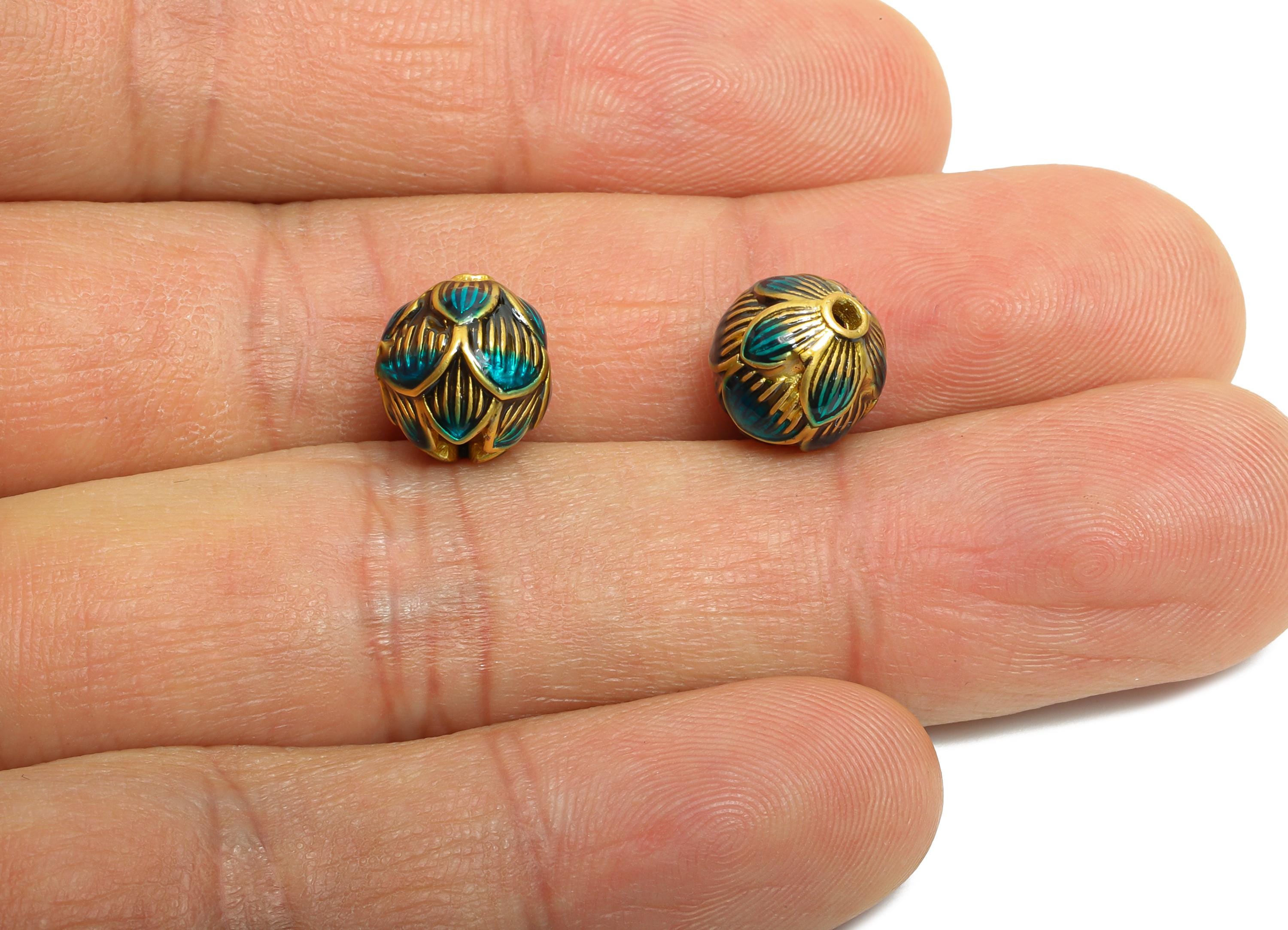 Brass Textured Lotus Bead - Colorful Enamel for Bracelets - Dainty Jewelry Bead - Handcrafted Bead - 18K Matte Gold - 8x11x11mm - RGP10718 - DOMEDBAZAAR