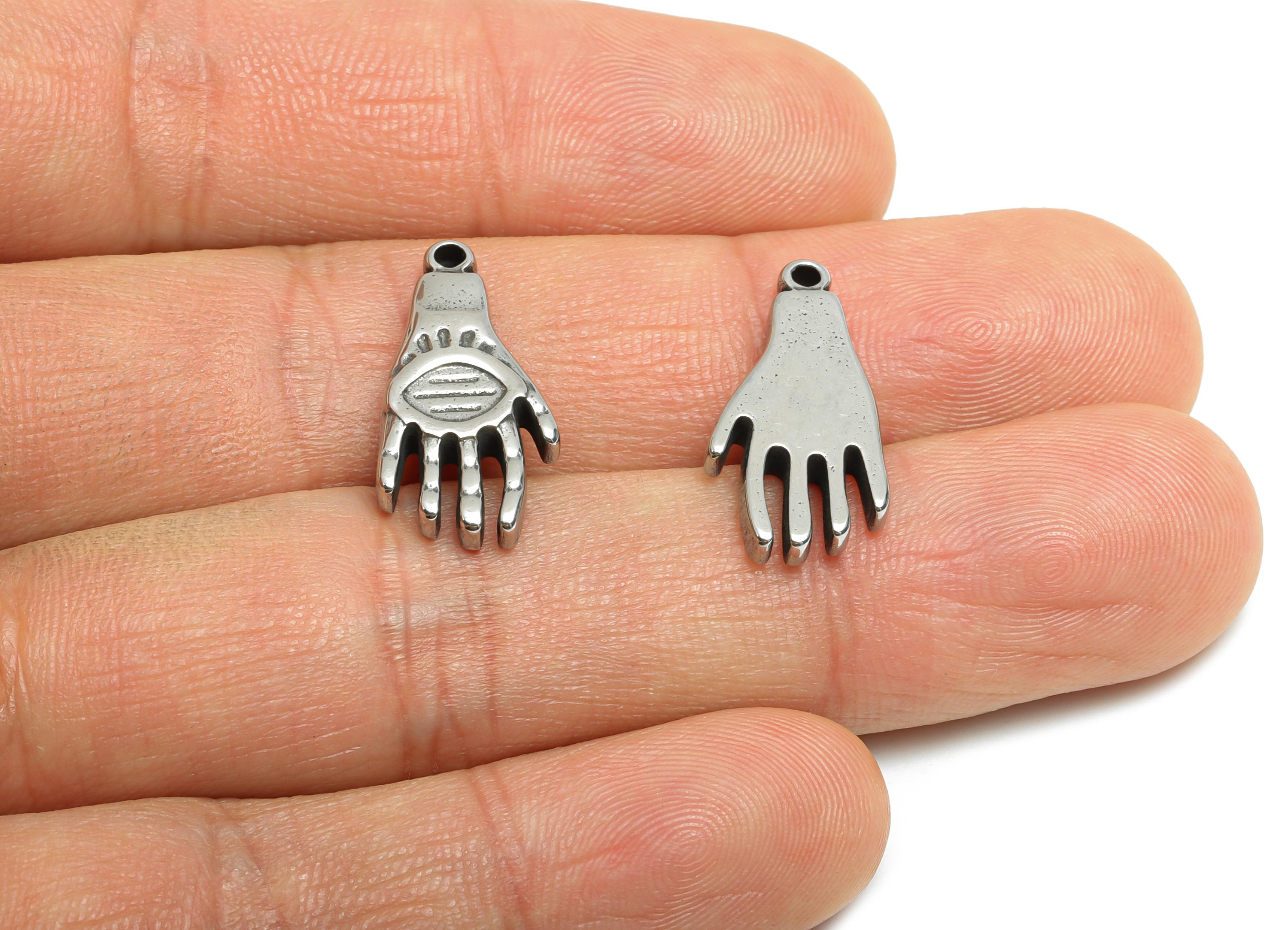 Steel Hand Earring Charm - Mystical Palm Charm For Bracelet - Eye in Hand Charm - Protective Hand Symbol - Steel Jewelry - 21x10x3mm -SS1940 - DOMEDBAZAAR