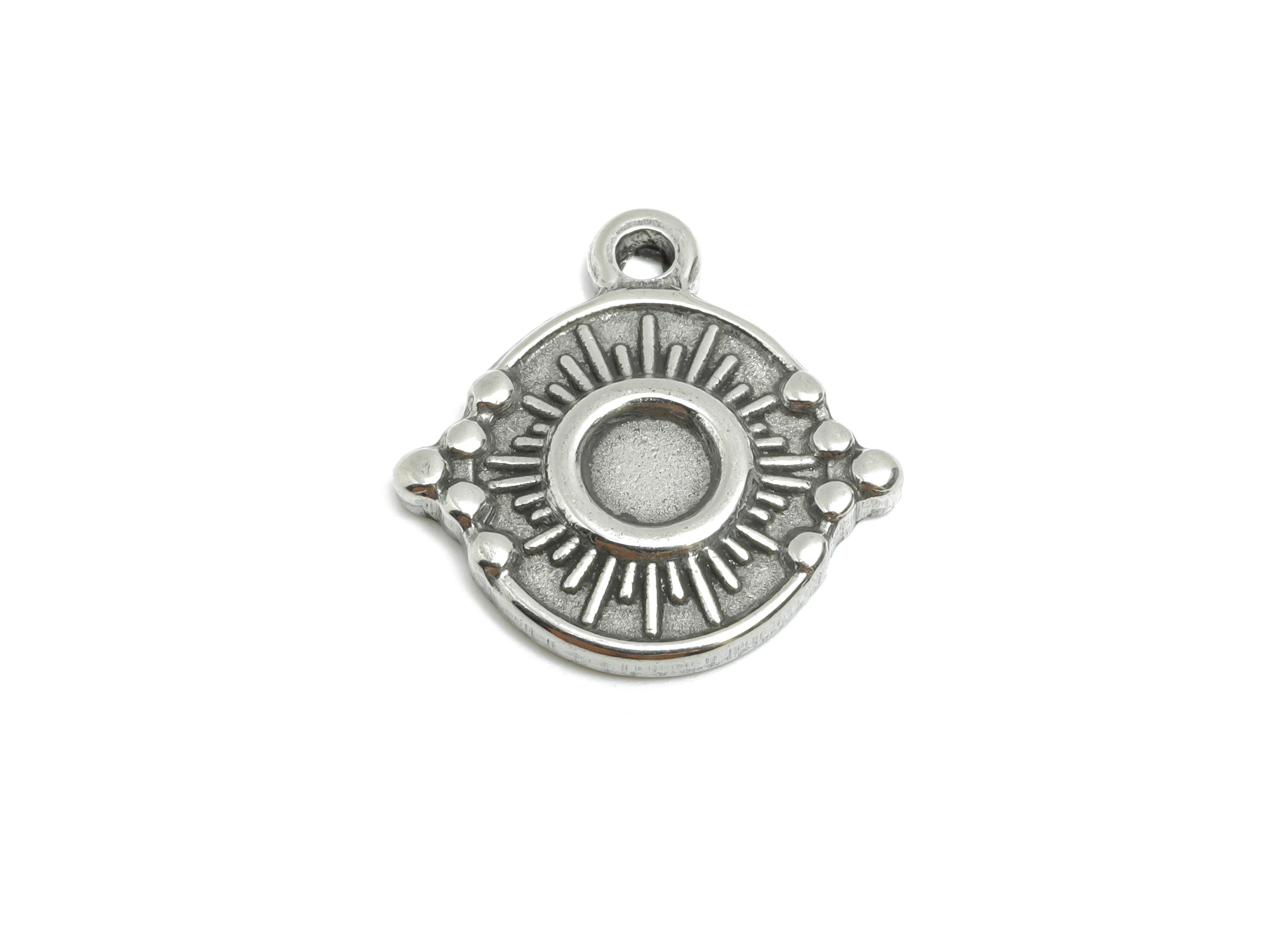 Steel Radiant Sun Charm - Textured Celestial Pendant For Bracelet - Steel Sun Amulet Charm For Gemstone - Steel Jewelry - 17x17x2mm - SS1968 - DOMEDBAZAAR