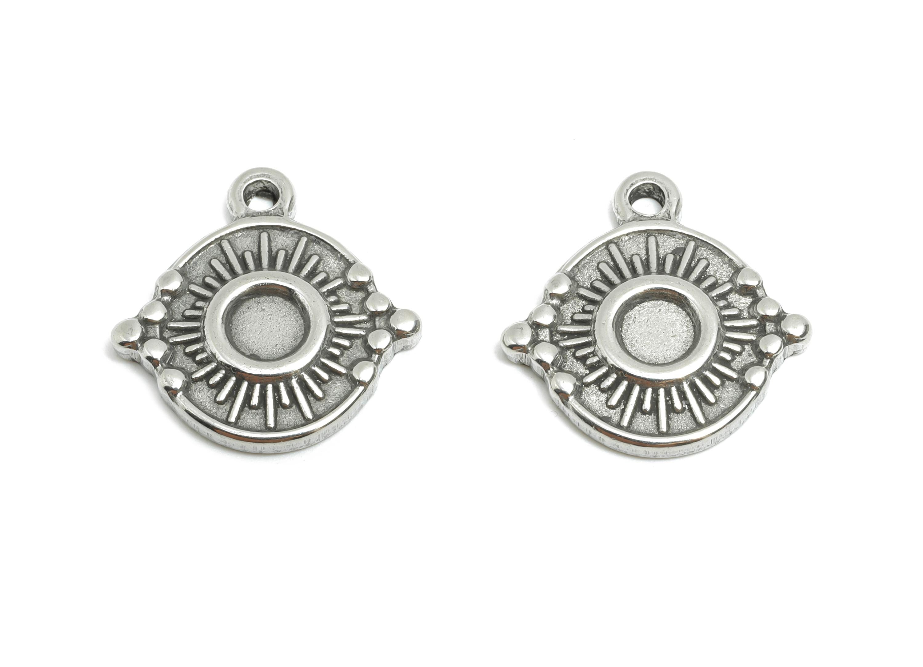 Steel Radiant Sun Charm - Textured Celestial Pendant For Bracelet - Steel Sun Amulet Charm For Gemstone - Steel Jewelry - 17x17x2mm - SS1968 - DOMEDBAZAAR