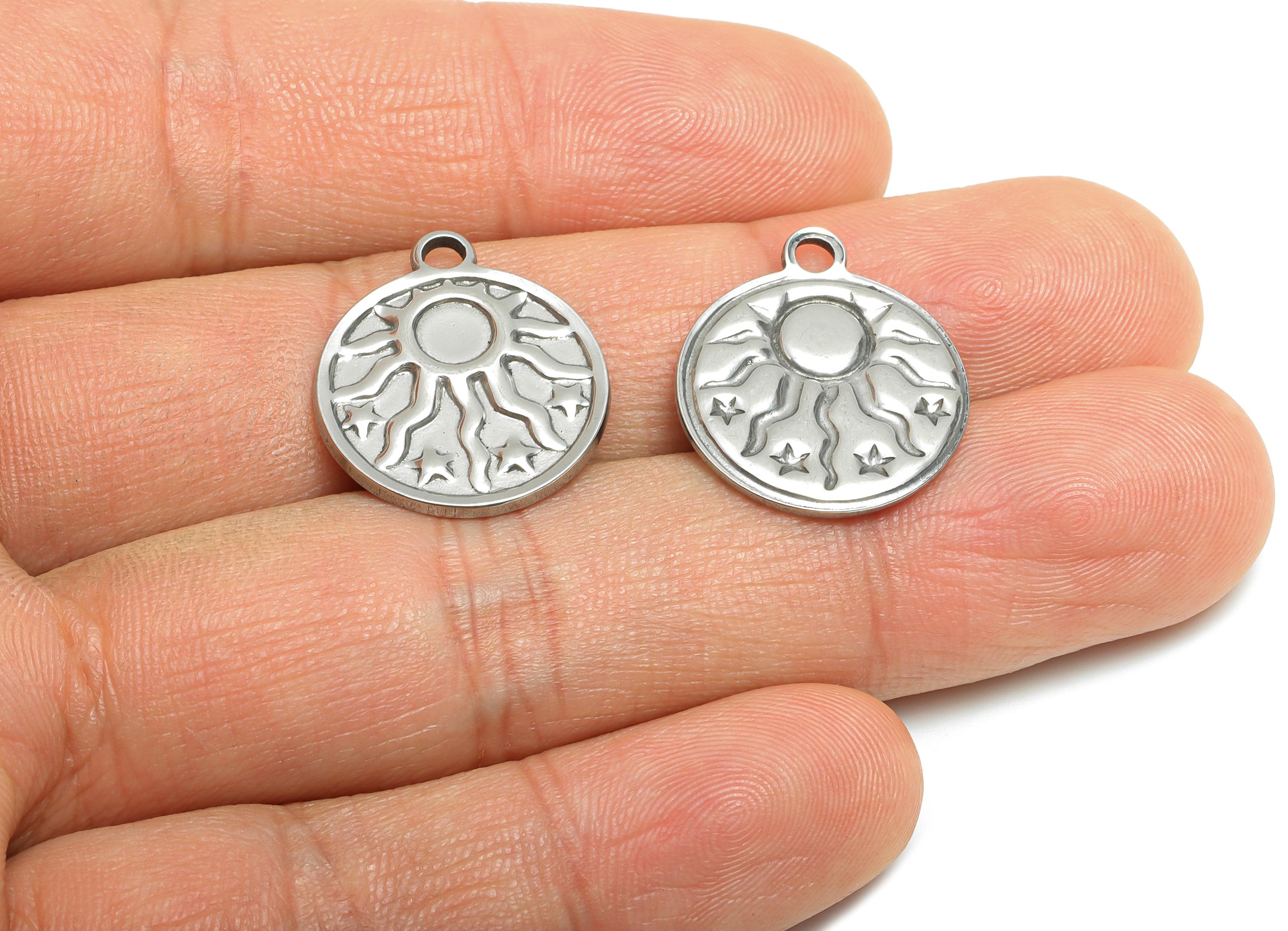 Steel Starburst Sun Charm - Textured Celestial Pendant For Necklace - Astrological Sun Charm For Gemstone - Steel Jewelry - 21x18x1mm-SS1812 - DOMEDBAZAAR
