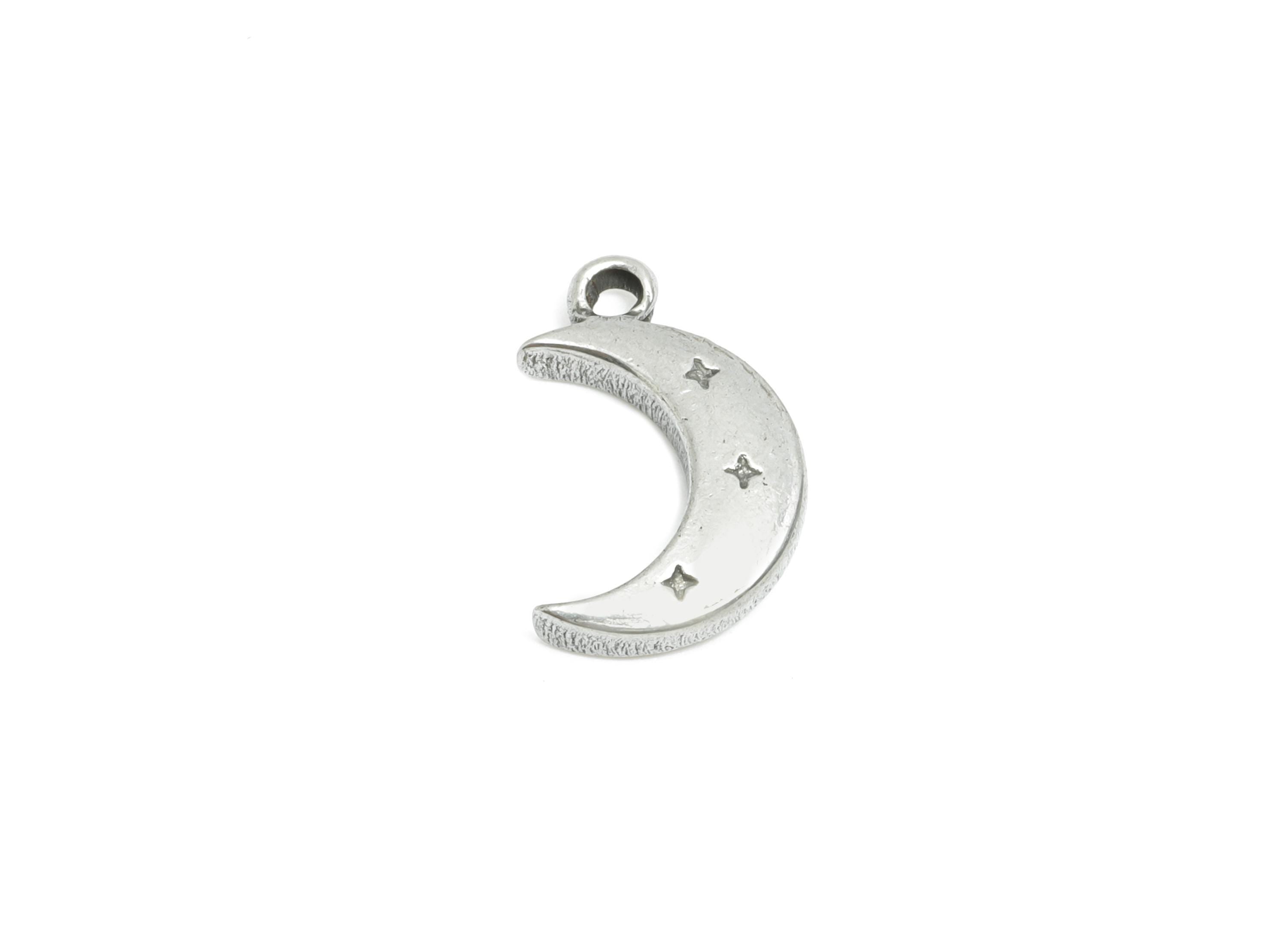 Steel Crescent Moon Charm - Celestial Moon Charm For Necklace - Moon And Stars Charm - Stainless Steel Jewelry - 14x9x2.51mm - SS1857 - DOMEDBAZAAR