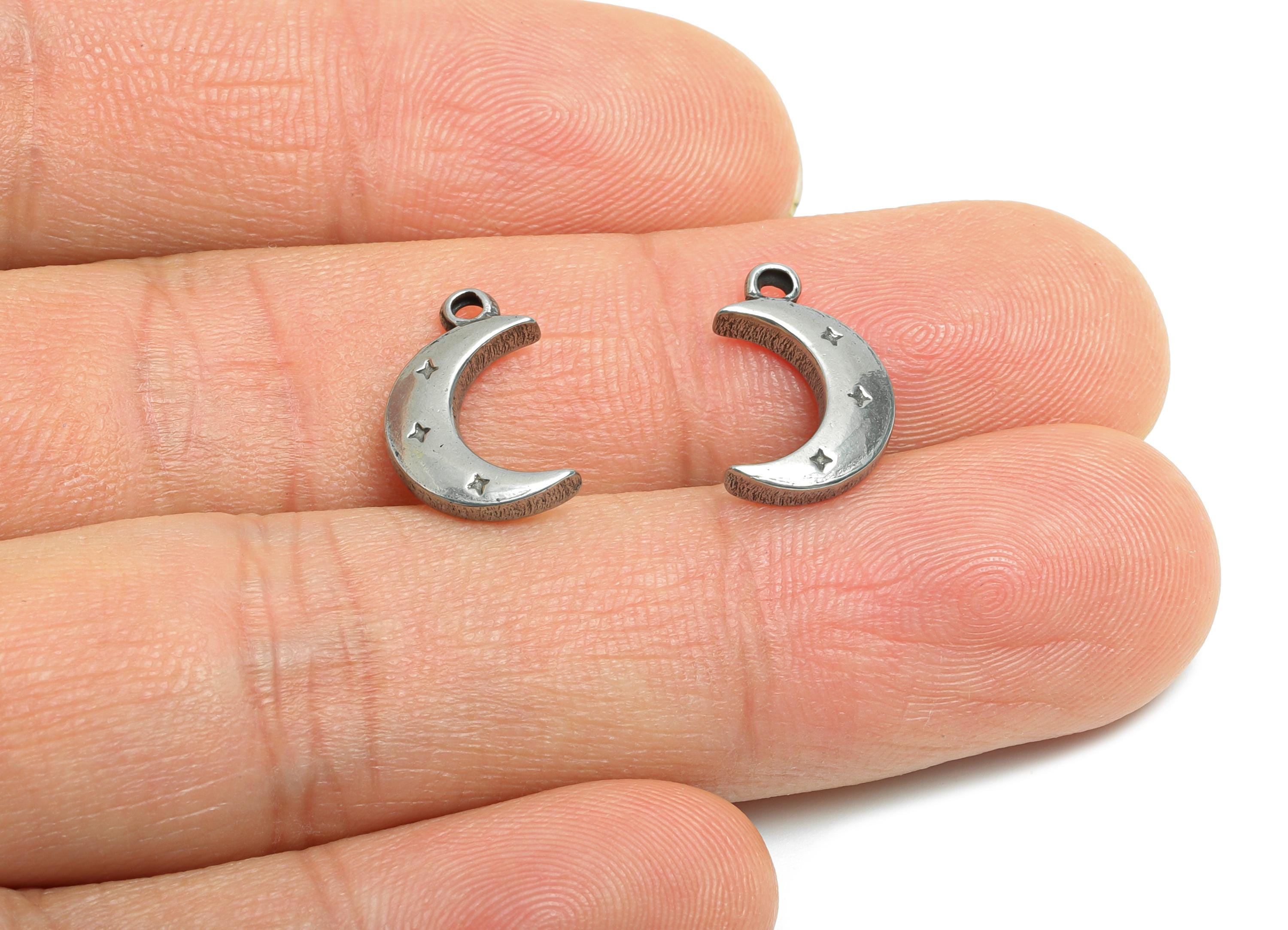 Steel Crescent Moon Charm - Celestial Moon Charm For Necklace - Moon And Stars Charm - Stainless Steel Jewelry - 14x9x2.51mm - SS1857 - DOMEDBAZAAR