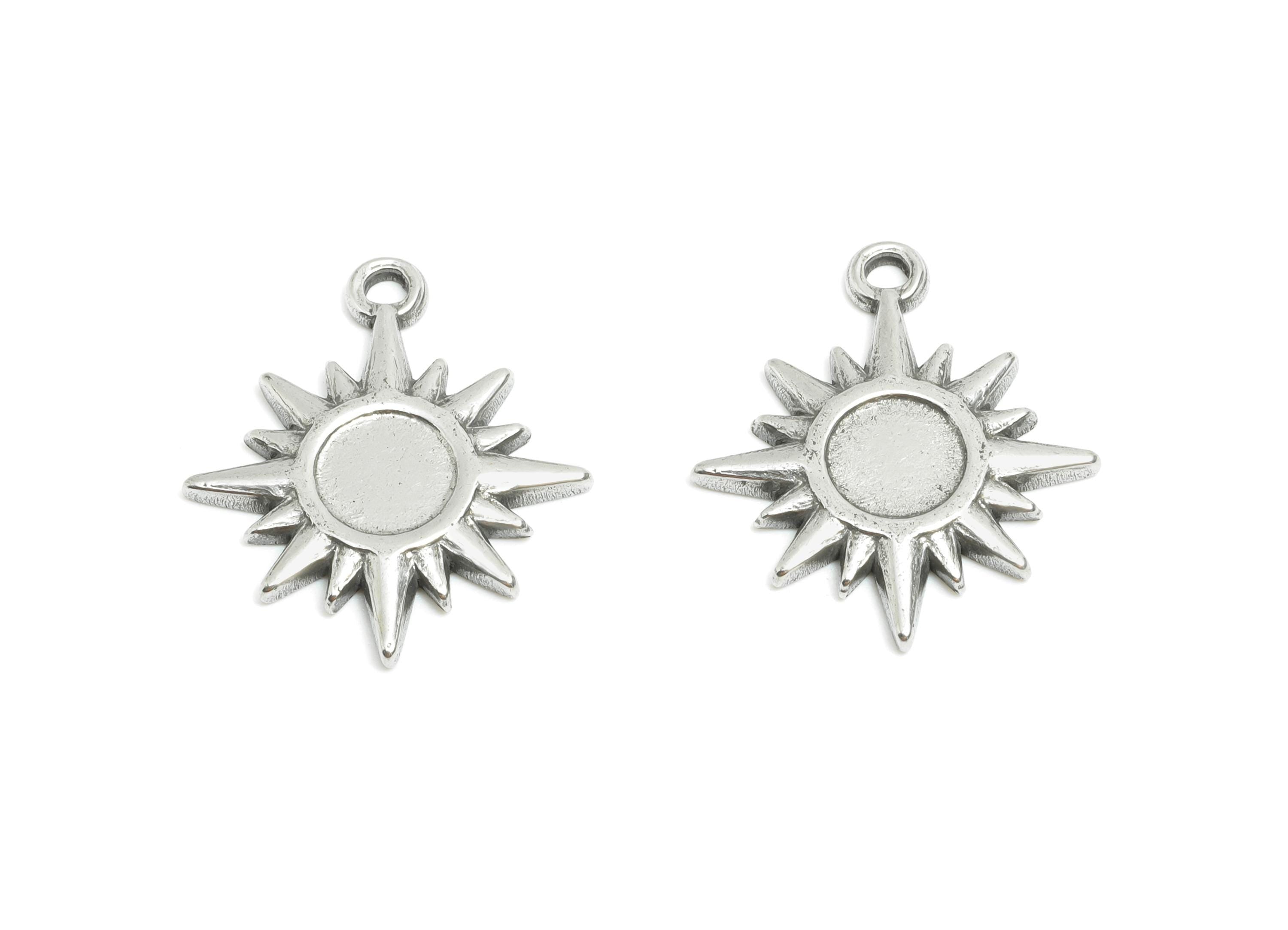 Steel Radiant Sun Charm - Celestial Sun Charm For Necklace - Starburst Charm For Gemstone - Stainless Steel Jewelry - 21x18x1.9mm - SS1861 - DOMEDBAZAAR