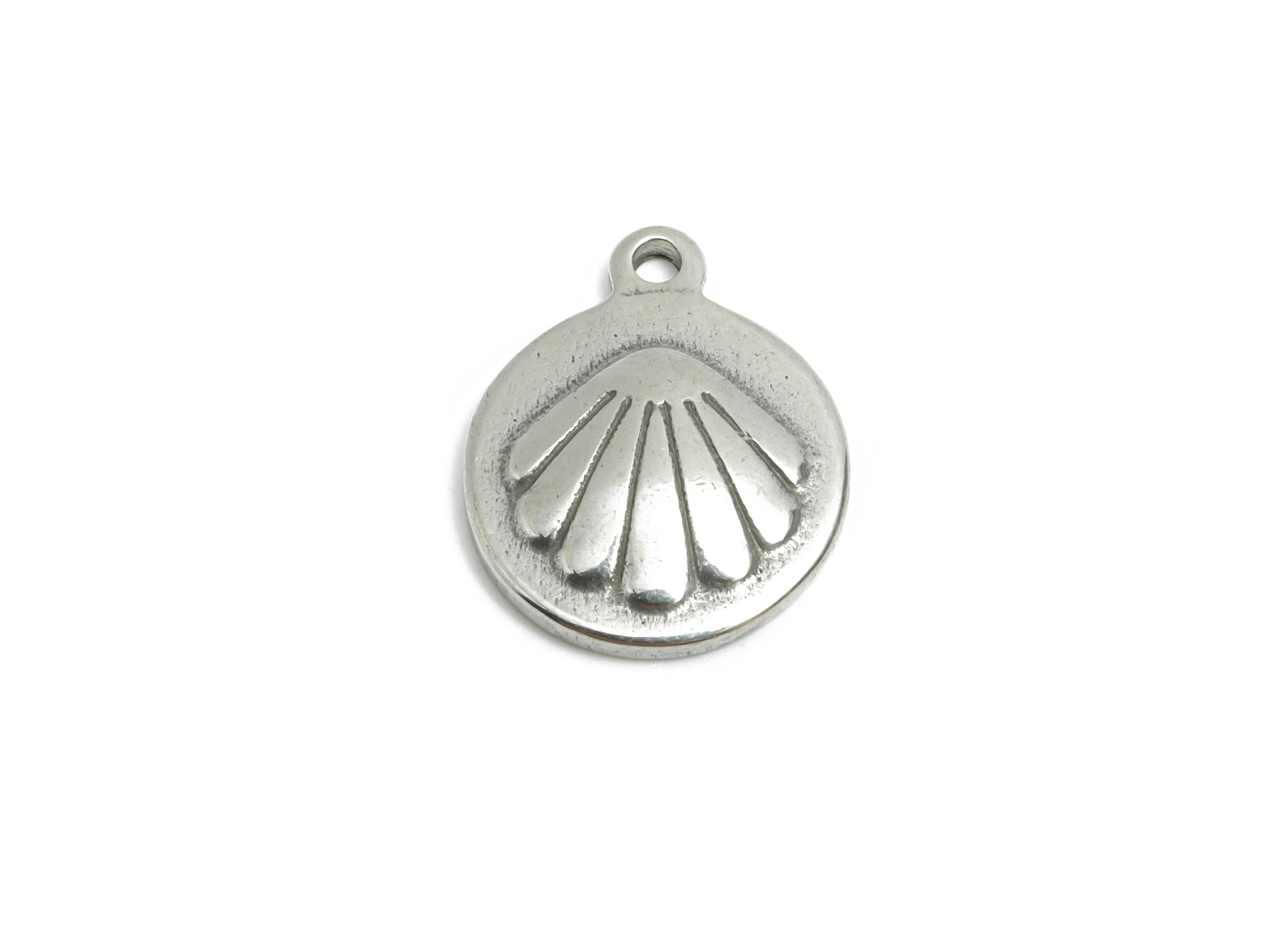Steel Shell Pendant - Textured Sea Shell Charm For Necklace - Marine Coastal Shell Pendant - Stainless Steel Jewelry - 14x11x2.37mm - SS1888 - DOMEDBAZAAR