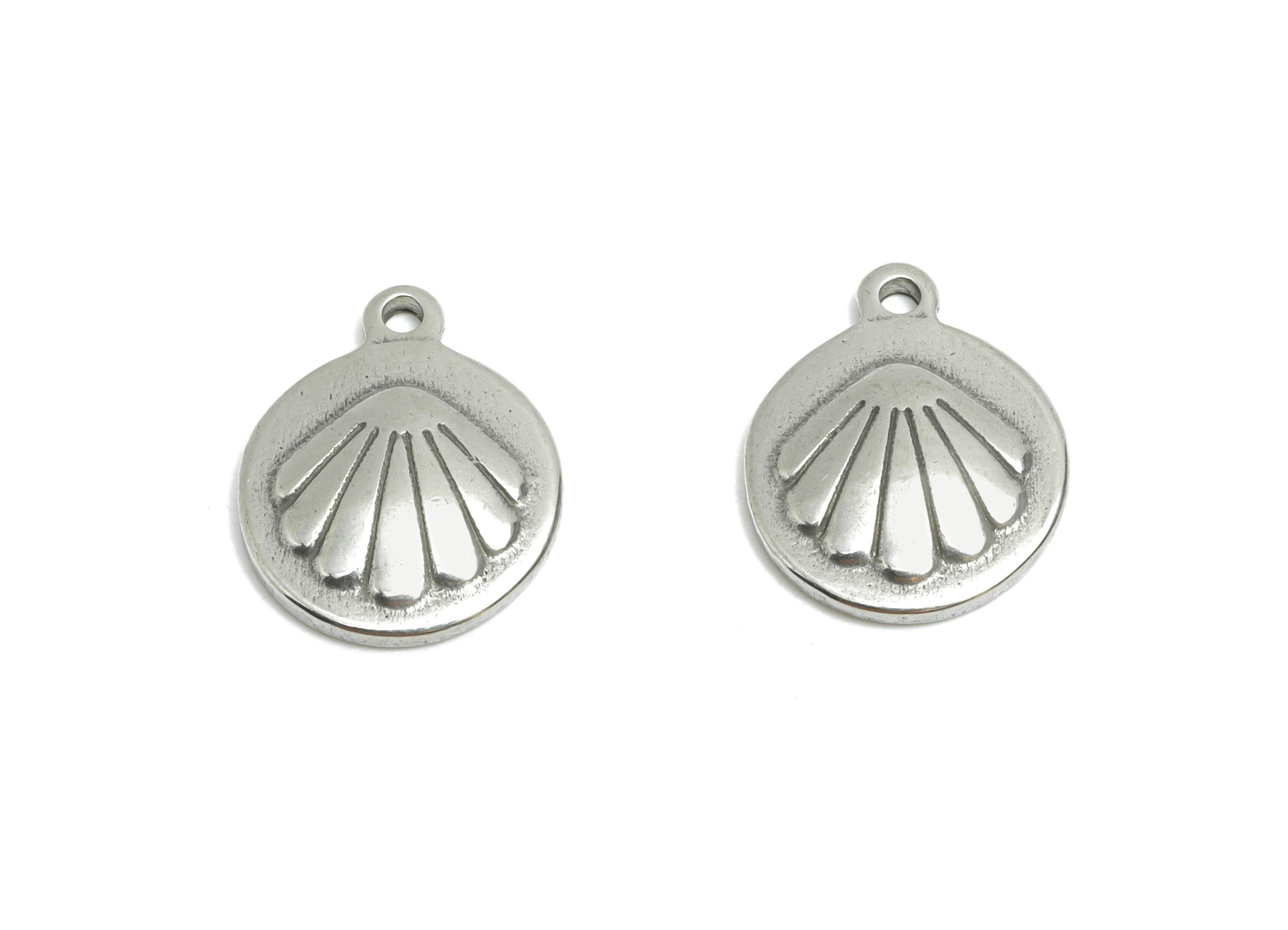 Steel Shell Pendant - Textured Sea Shell Charm For Necklace - Marine Coastal Shell Pendant - Stainless Steel Jewelry - 14x11x2.37mm - SS1888 - DOMEDBAZAAR