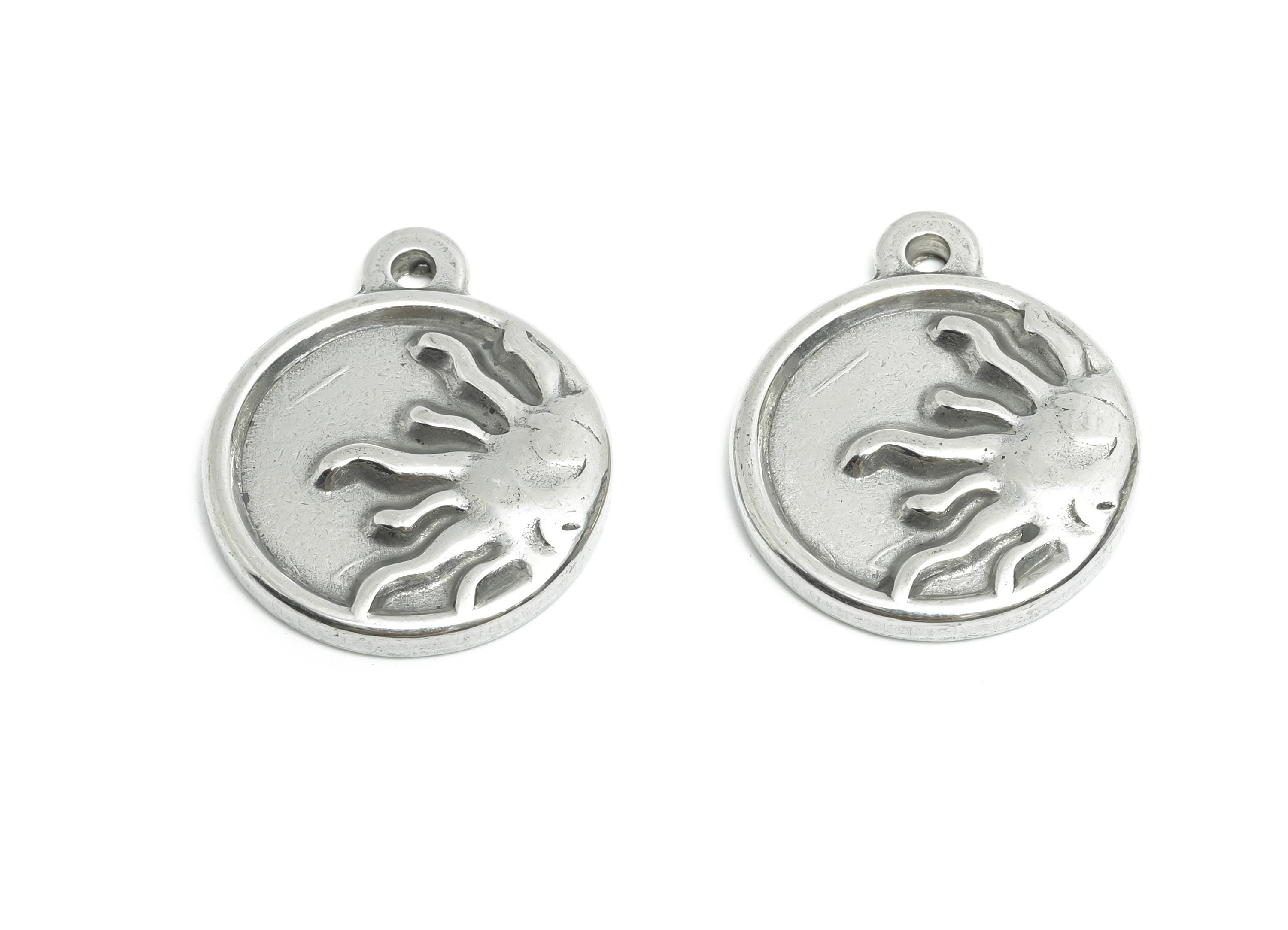 Steel Starburst Sun Charm - Textured Celestial Pendant for Necklace - Radiant Steel Sun Charm - Jewelry Accessory - 21.97x18x2.8mm - SS1815 - DOMEDBAZAAR