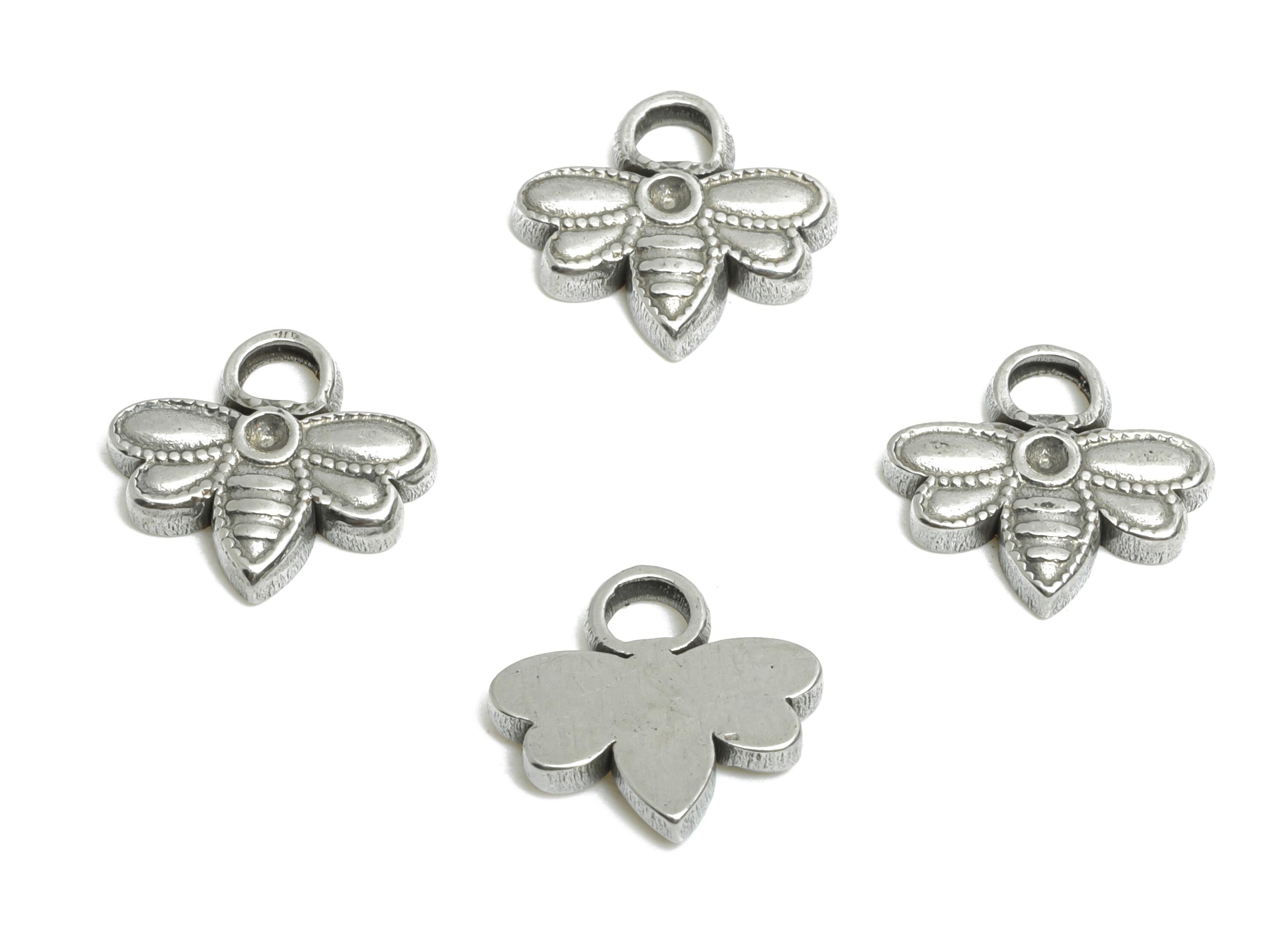 Steel Cute Bee Charms - Mini Honeybee Charms for Bracelet - Modern Insect Bee Pendant - Steel Jewelry Accessory - 9.62x10.2x1.8mm - SS1909 - DOMEDBAZAAR
