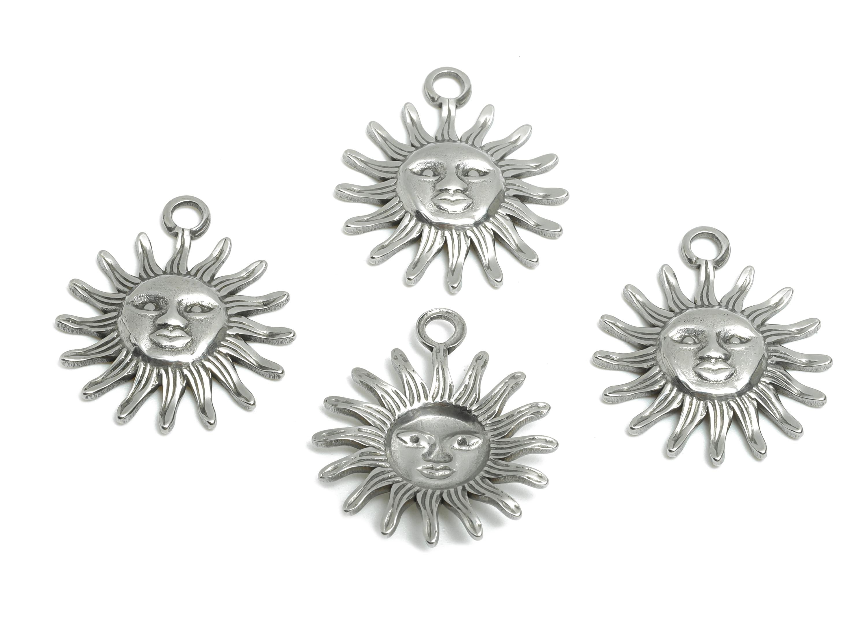 Steel Sun Face Pendant - Radiant Sun Pendant for Necklace - Vintage Solar Symbol Pendant - Stainless Steel Jewelry - 22.78x19x2.9mm - SS1922 - DOMEDBAZAAR