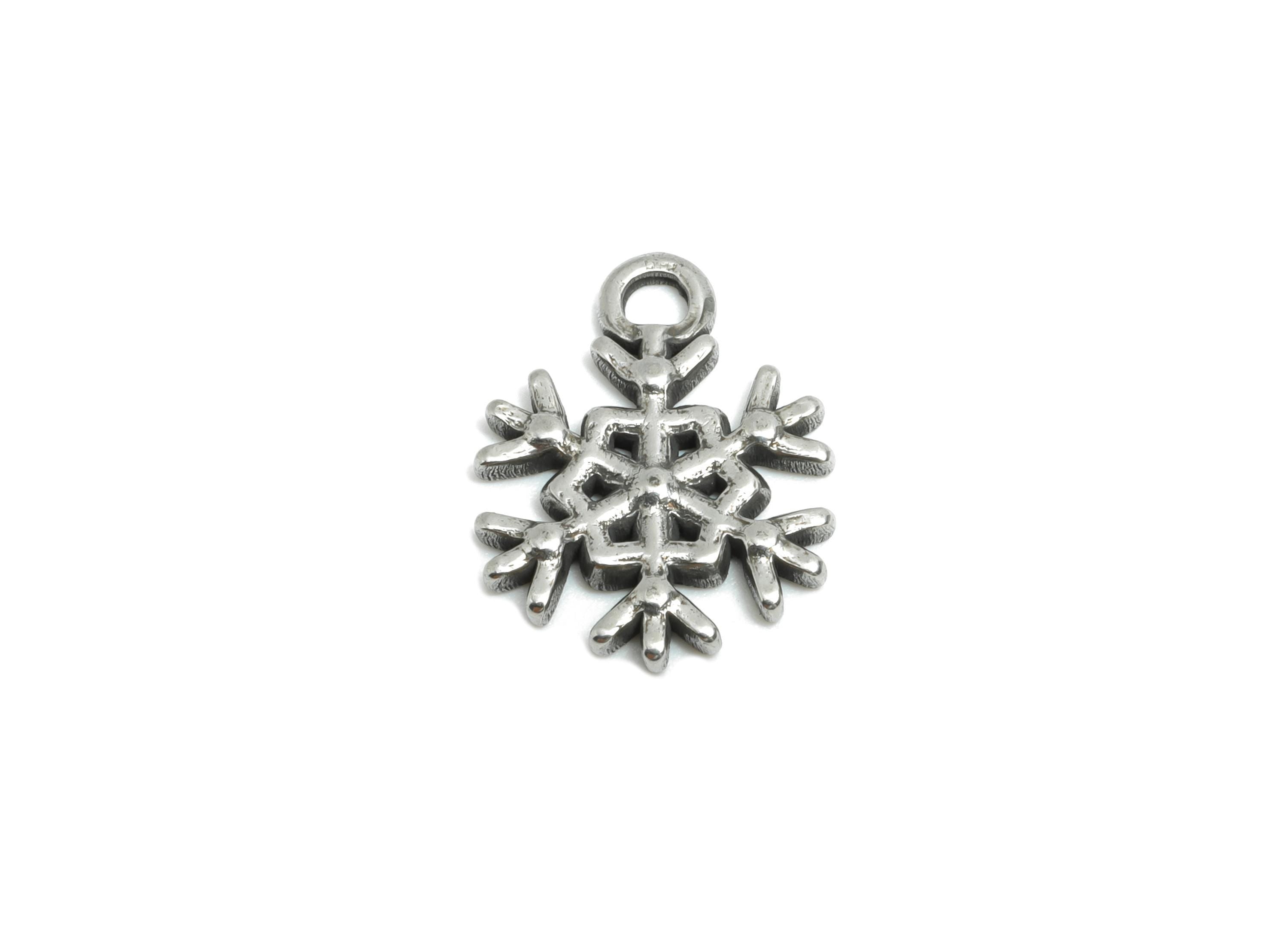 Steel Snowflake Pendant - Winter Season Pendant for Necklace - Textured Snowflake Ornament - Stainless Steel Jewelry - 15x11x1.6mm - SS1905 - DOMEDBAZAAR