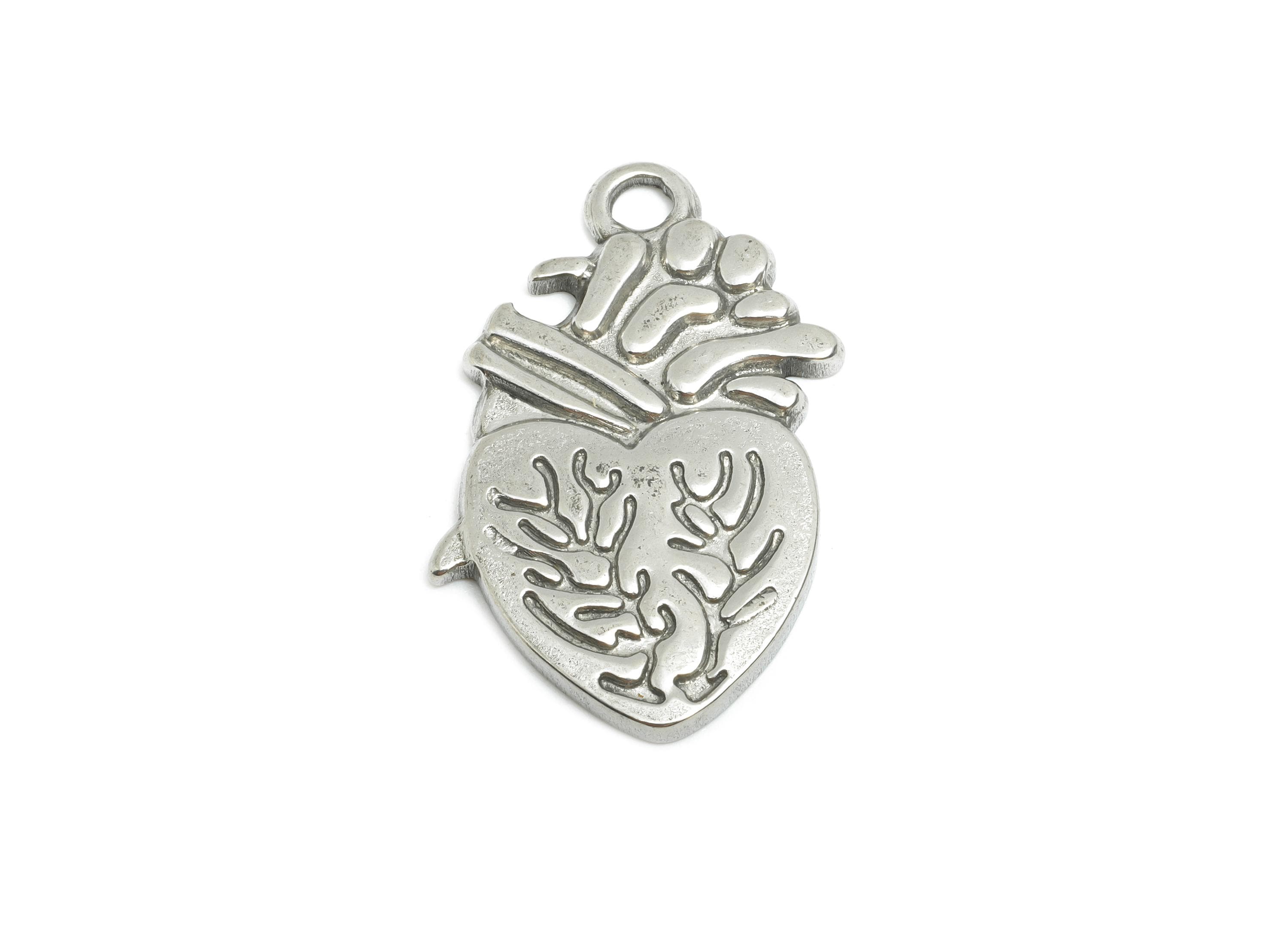 Tree of Life Heart Charm - Artisan Heart Pendant - Abstract Vintage Heart Pattern For Necklace - Stainless Steel Jewelry - 29x17x2mm -SS1849 - DOMEDBAZAAR